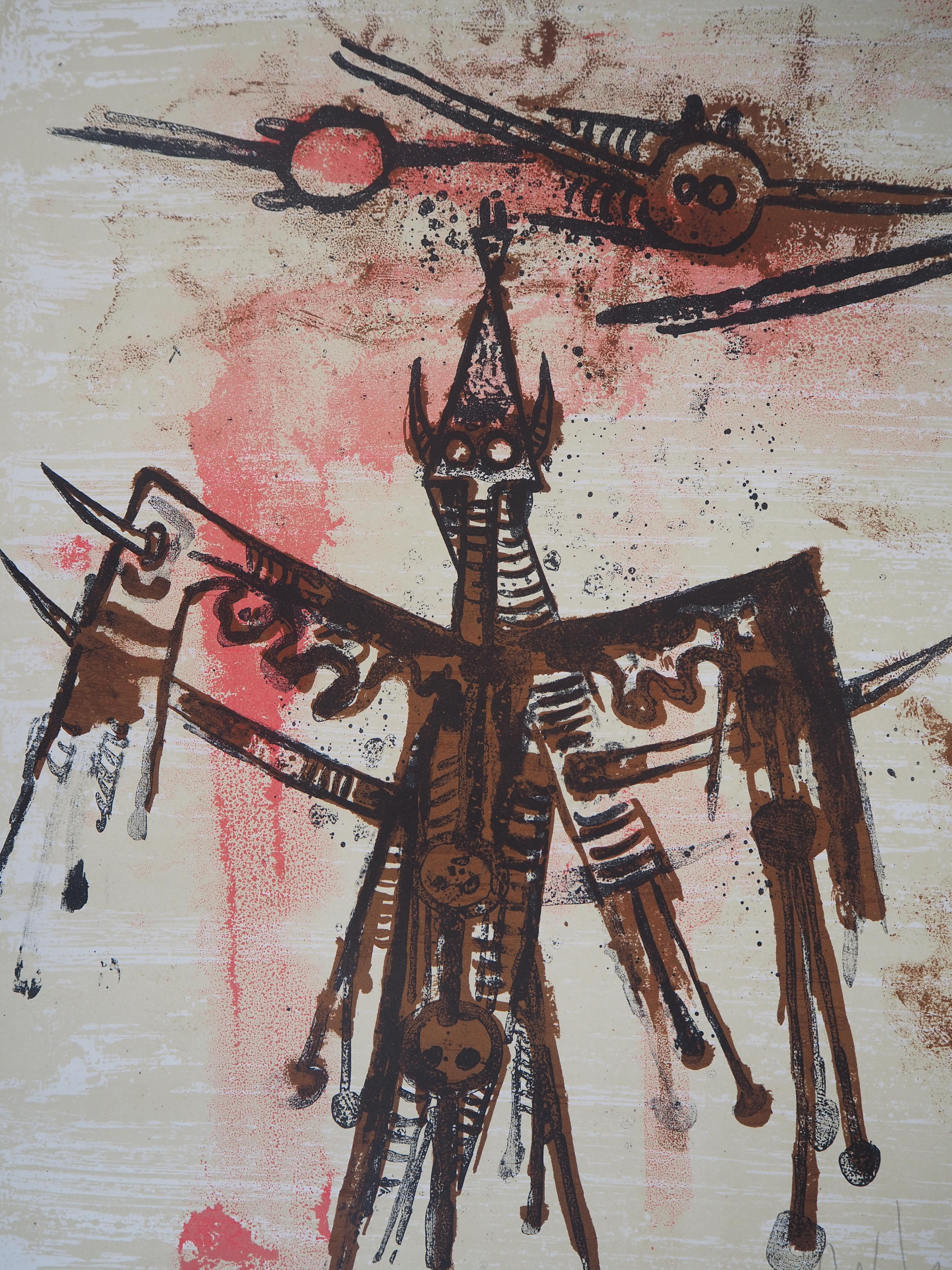 Bird and Spirit Figure - Original Lithograph, Hand Signed and N° /125  - Modern Print by Wifredo Lam