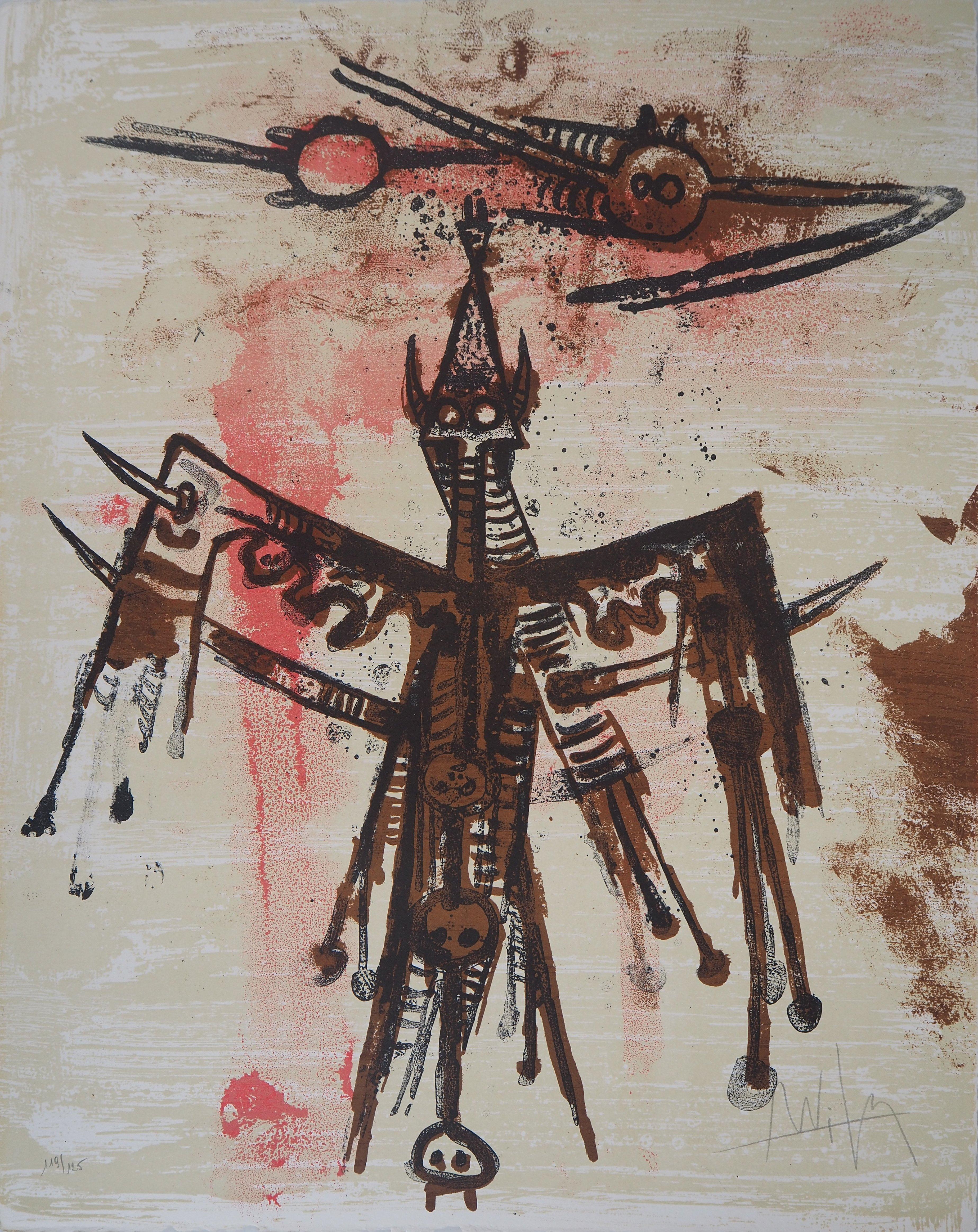 Wifredo Lam Abstract Print - Bird and Spirit Figure - Original Lithograph, Hand Signed and N° /125 