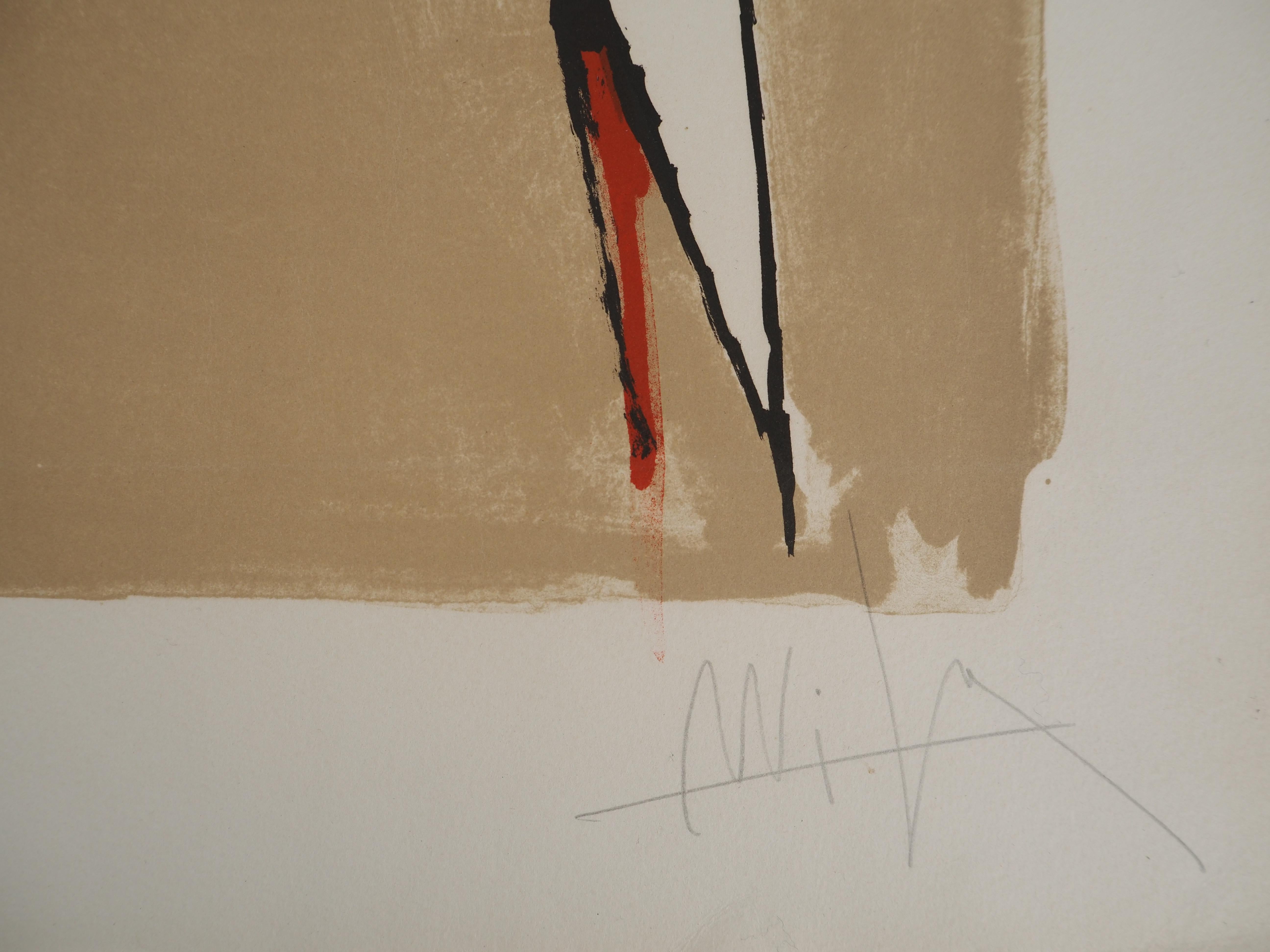 Figura di uccello e spirito - Litografia originale, firmata a mano (Ryckelynck #6641) - Print di Wifredo Lam