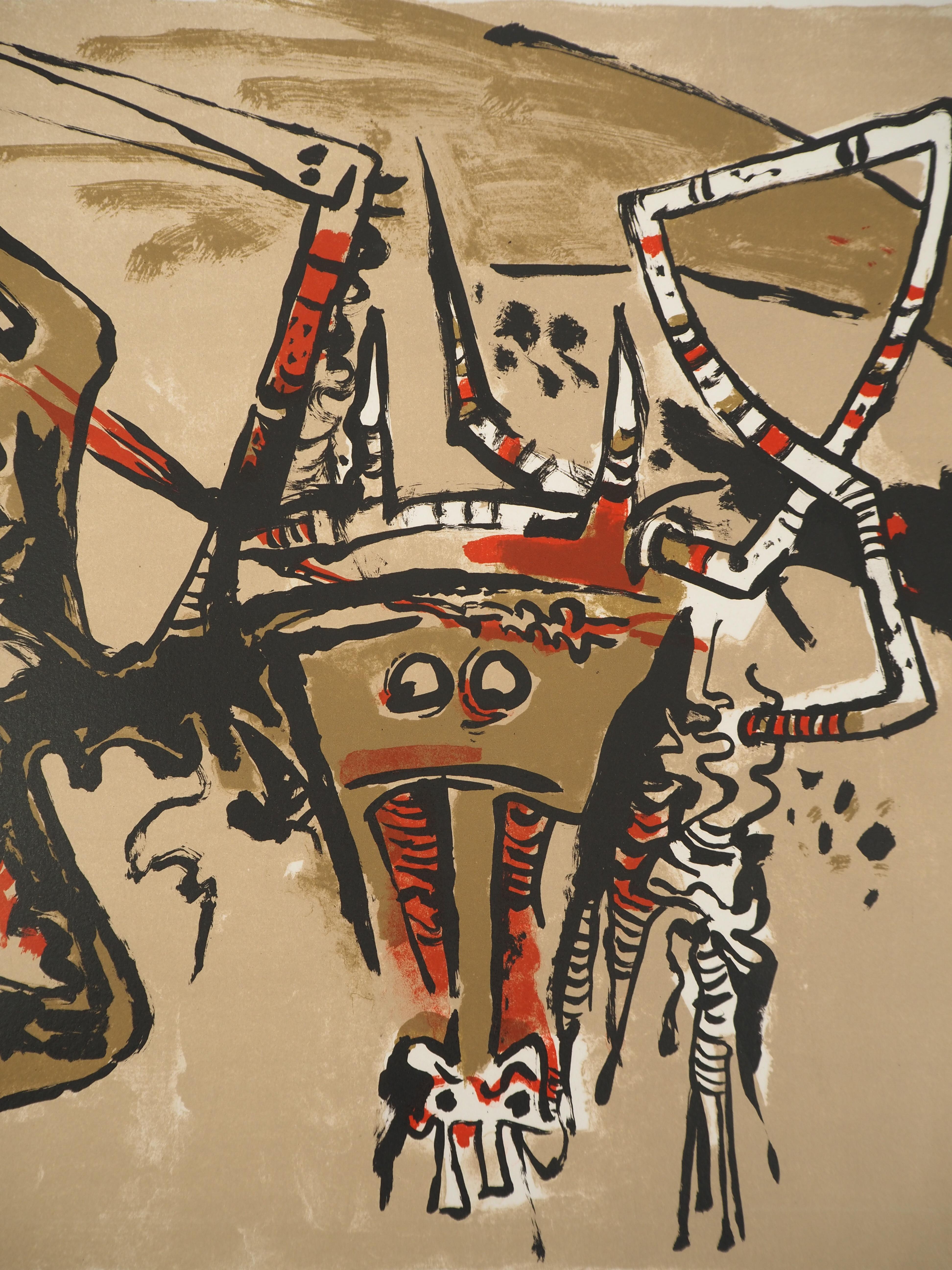Wifredo Lam
Figura di uccello e spirito, 1967

Litografia originale  
Firmato a mano a matita
Numerato / 300
Su pergamena Arches 50 x 65 cm (circa 20 x 26 pollici)

RIFERIMENTO : Catalogo ragionato Tonneau-Ryckelynck #6641

Ottime condizioni, segni