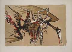 Bird and Spirit Figure - Original Lithograph, Hand Signed (Ryckelynck #6641)