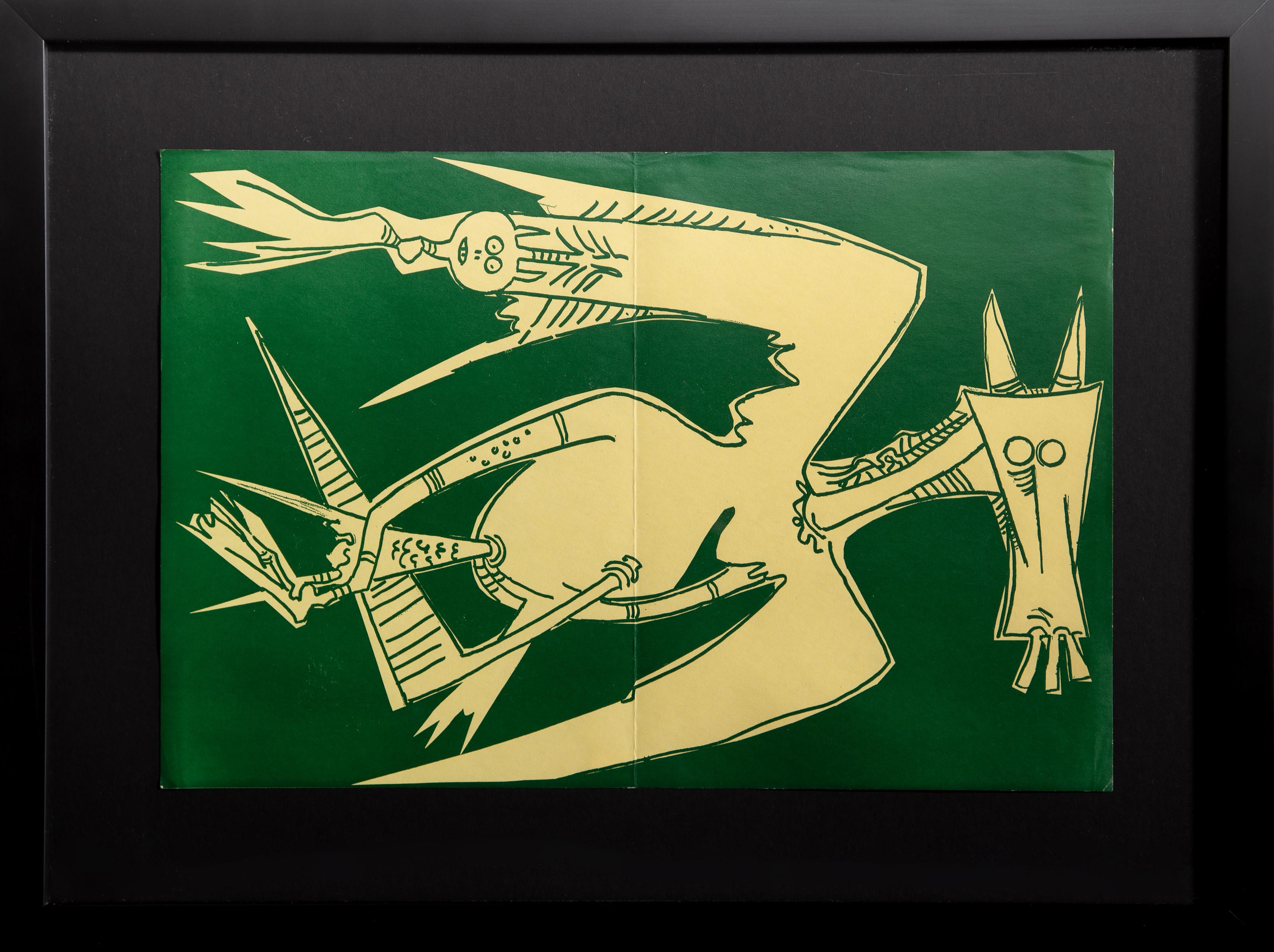  Wifredo Lam, Cuban (1902 - 1982) - Cigognes Ciseaux Gigognes (Nesting Scissor Storks), Portfolio: Phases no 11, Year: 1966, Medium: Lithograph, Edition: 1000, Size: 10.75 x 16.5 in. (27.31 x 41.91 cm), Frame Size: 16.25 x 22 inches, Printer: Michel