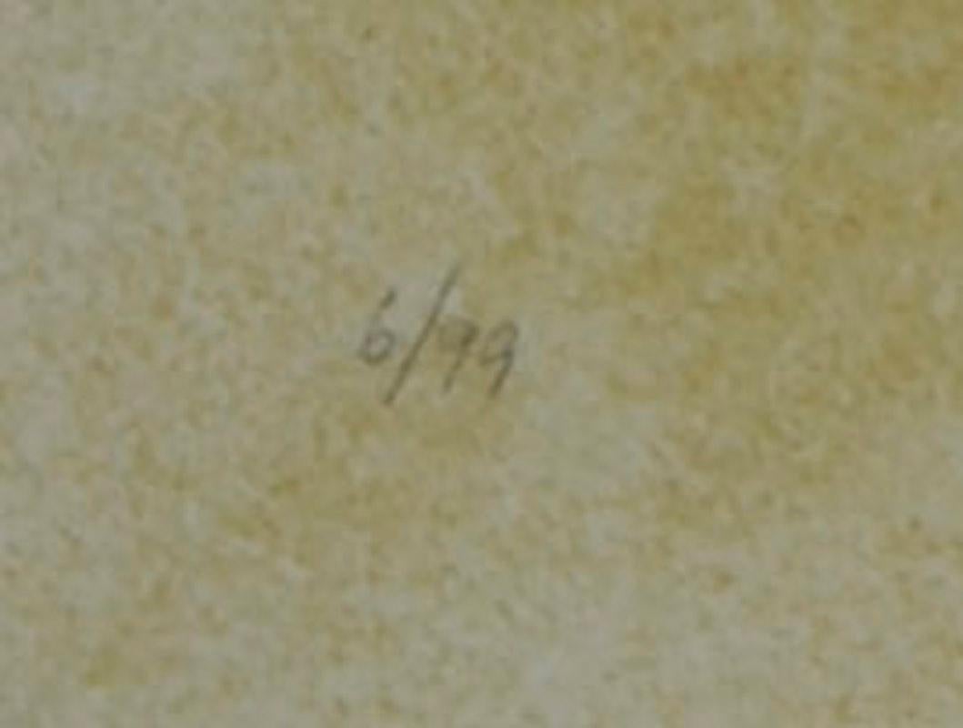 El Ultimo viaje del buque fantasma, Plate X
Color lithograph, 1976
Signed in pencil lower right corner (see photo)
From: Gabriel Garcia Marquez, El Ultimo viaie del buque Fantasma
(The Last Voyage of the Ghost Ship (1868), 12 illustration by