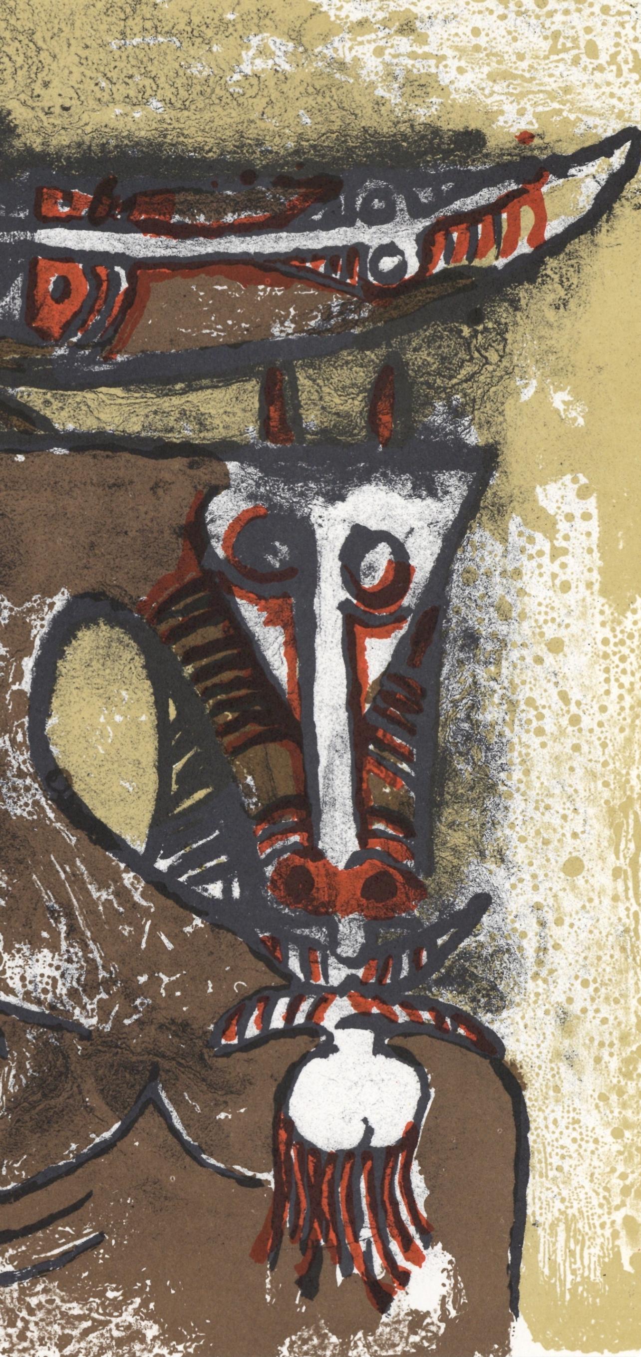 Lam 林飛龍, Double personnages, XXe Siècle (after) - Brown Abstract Print by Wifredo Lam