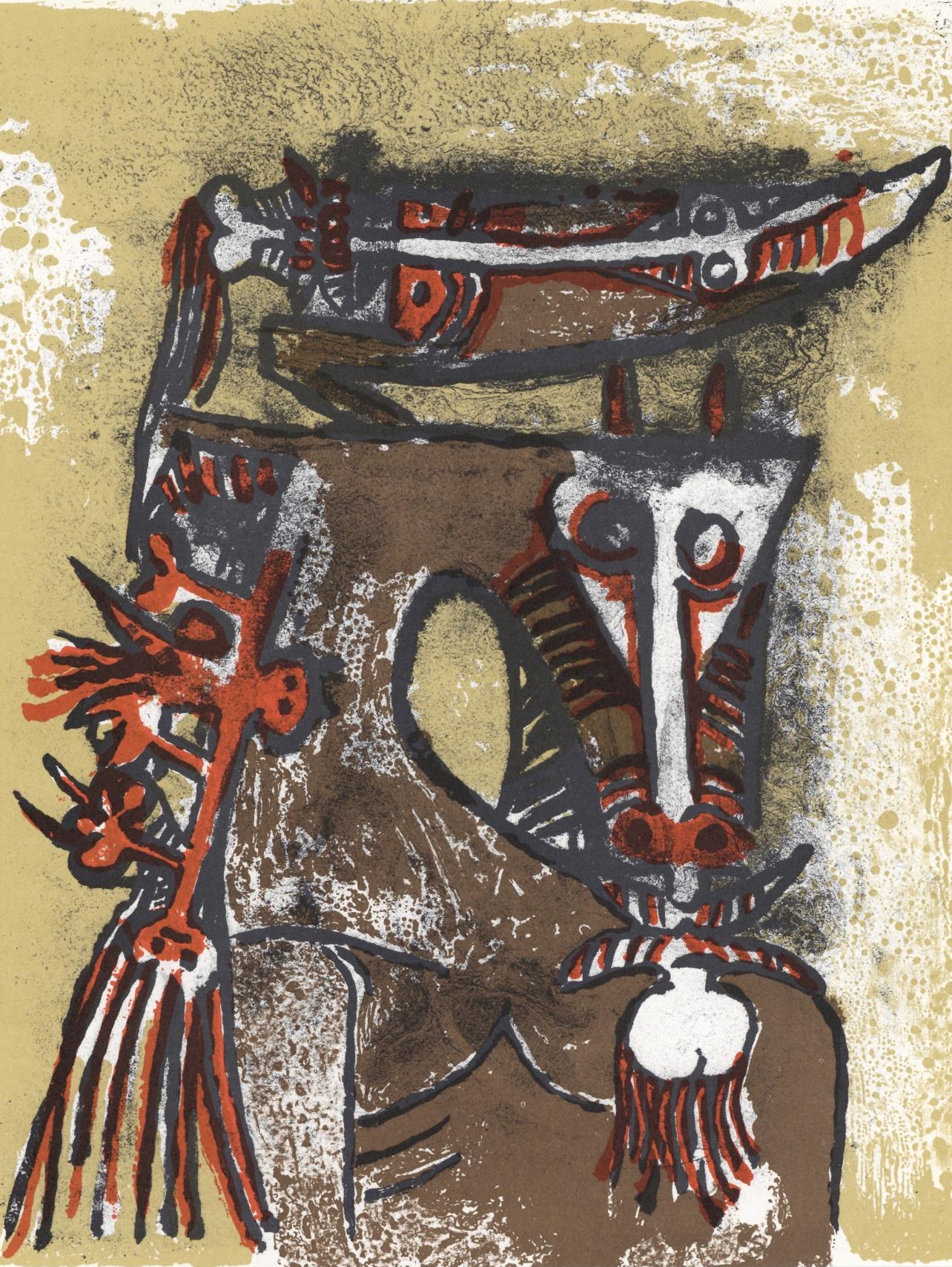 Wifredo Lam Abstract Print - Lam 林飛龍, Double personnages, XXe Siècle (after)