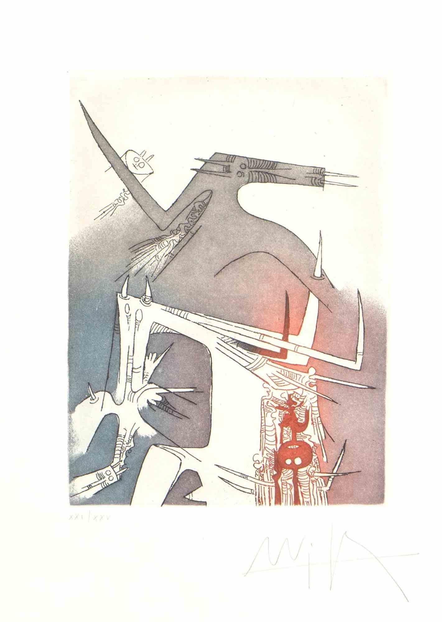 Personages ist ein Druck von Wifredo Lam (Sagua La Grande 1902 - Paris 1982) 

Farbige Radierung auf Papier.

Handsigniert und nummeriert, Auflage XXI/XXV unten in Bleistift.