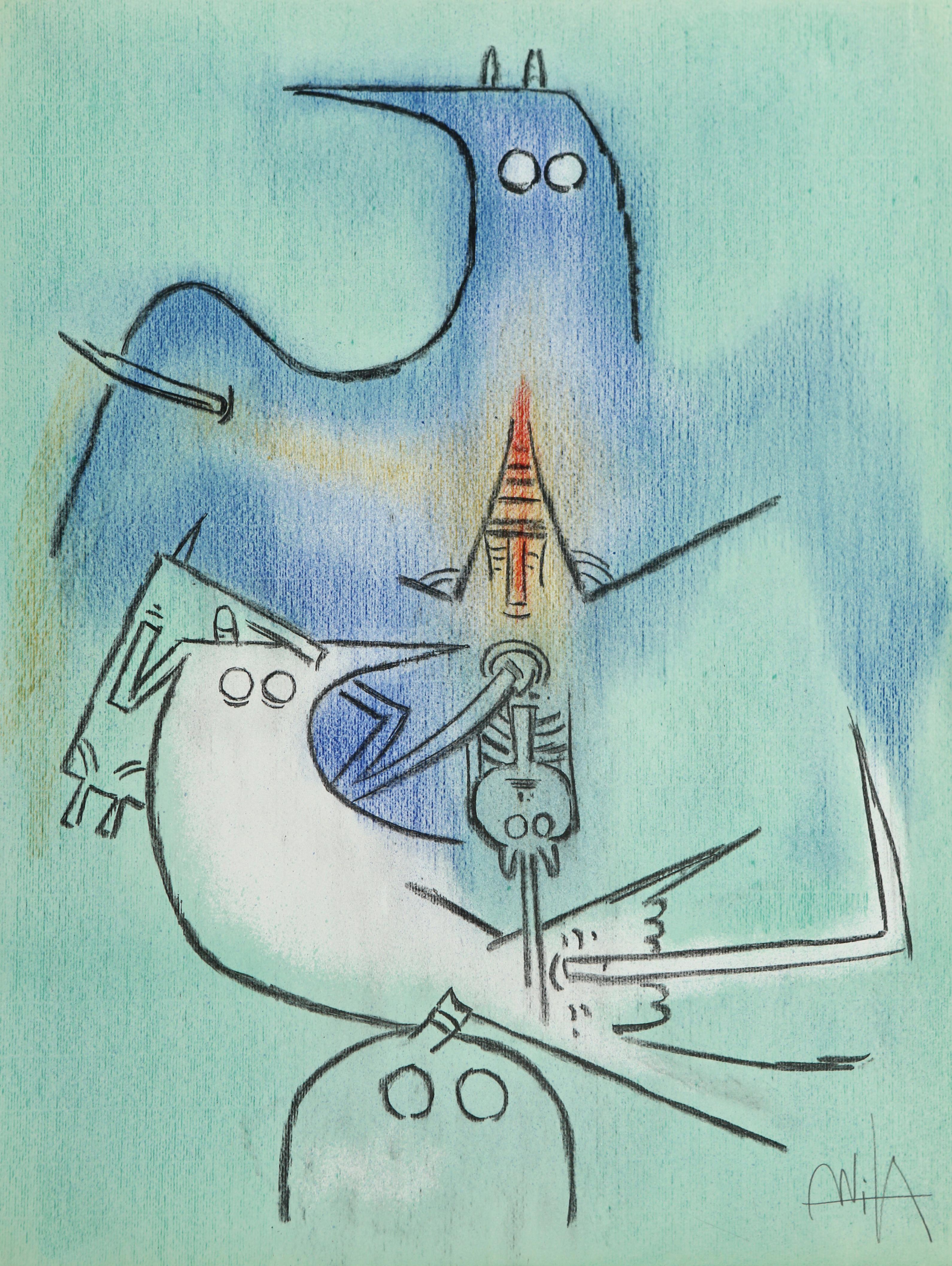 Wifredo Lam Abstract Print - Pleni Luna  Arbre de Plumes