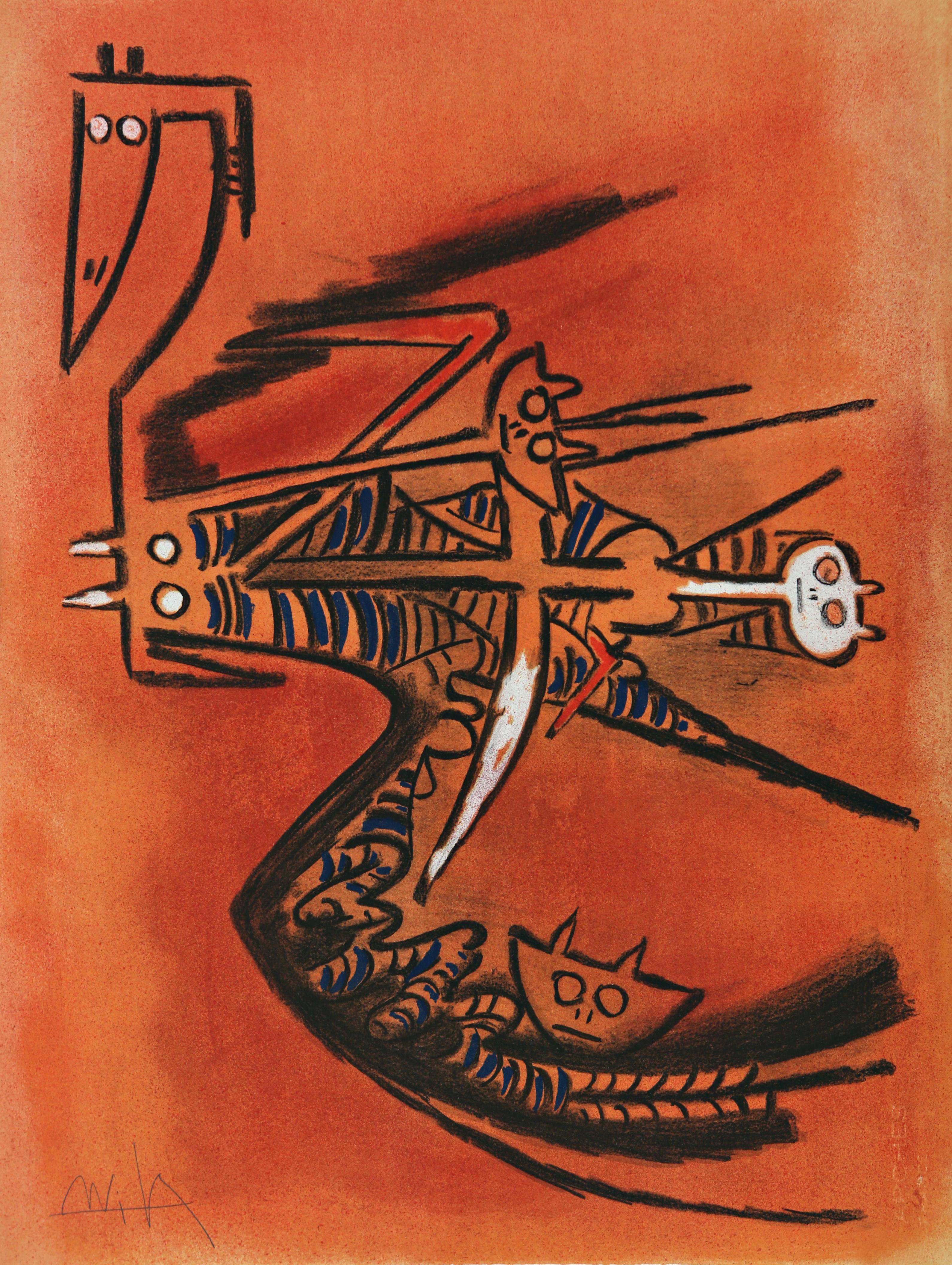 Wifredo Lam Abstract Print – Pleni Luna Soeur de la gazelle