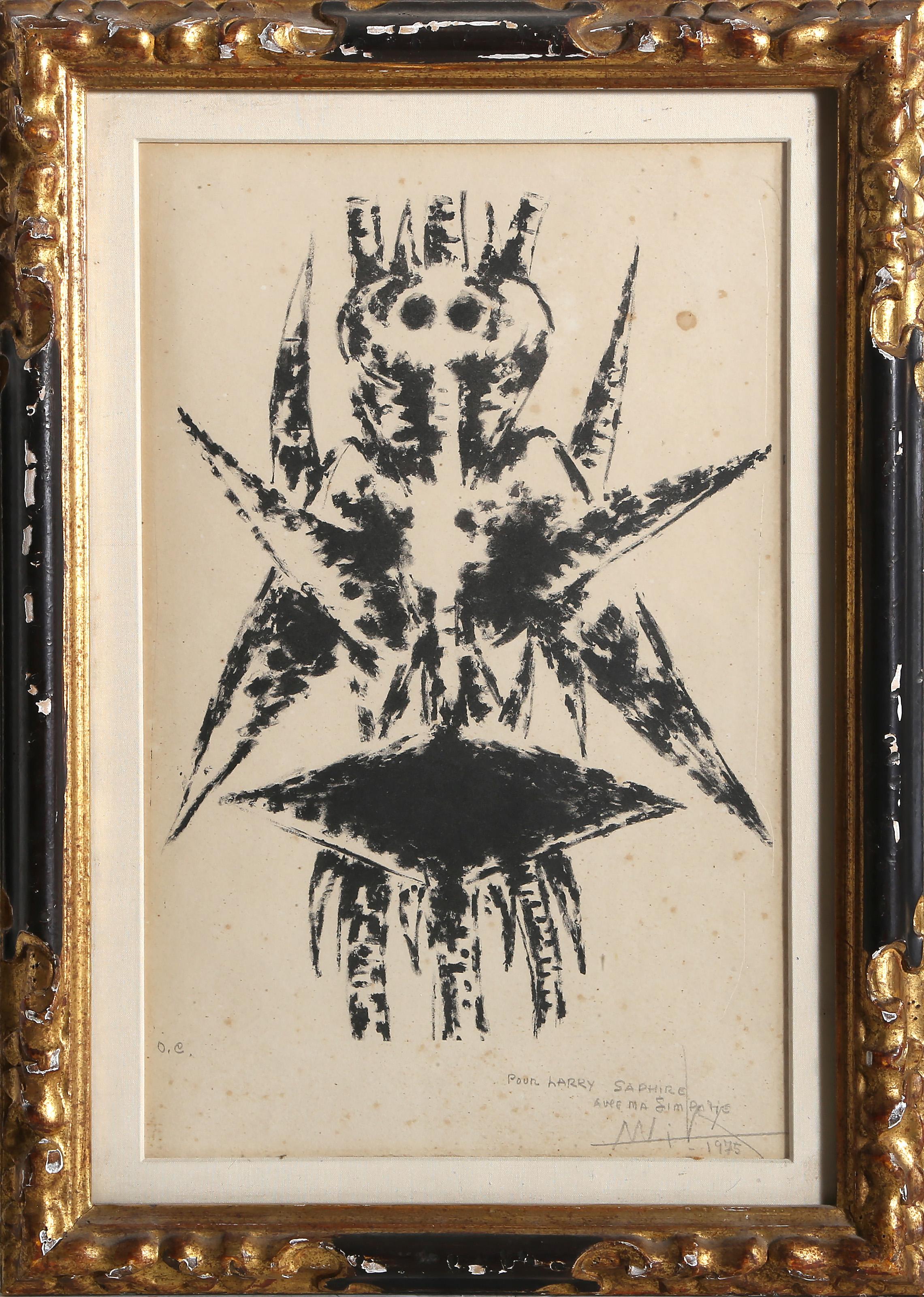 Wifredo Lam, Kubaner (1902 -1982) - Sans Titre NE 4701, Jahr:  1947, Medium:  Lithographie, signiert und mit Bleistift gewidmet, Auflage:  ~10, Bildgröße:  12,25 x 9 Zoll, Rahmengröße:  18,75 x 13,5 Zoll, Drucker:  Alfred Jones, NY, Herausgeber: 