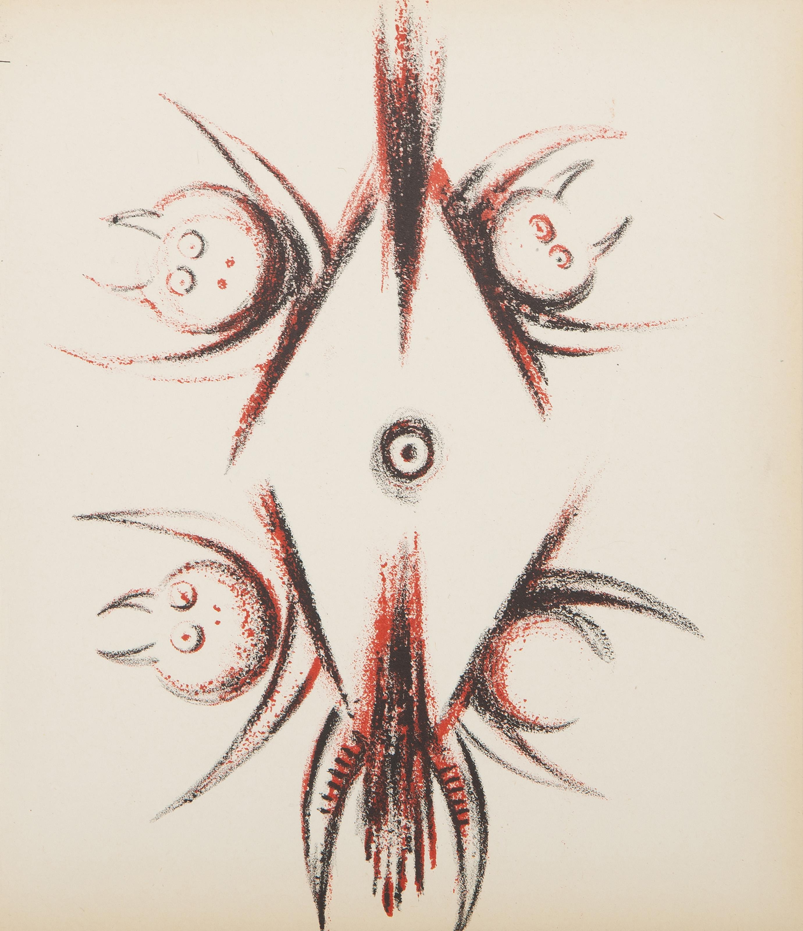  Wifredo Lam, Cubano (1902 - 1982) - Senza titolo da Le Surrealisme en 1947, Anno: 1947, Medium: Litografia, Edizione: 950, Dimensioni: 9 x 7.75 pollici (22.86 x 19.69 cm), Stampatore: Mourlot, Paris, Editore: Maeght Editeur, Paris, Descrizione: