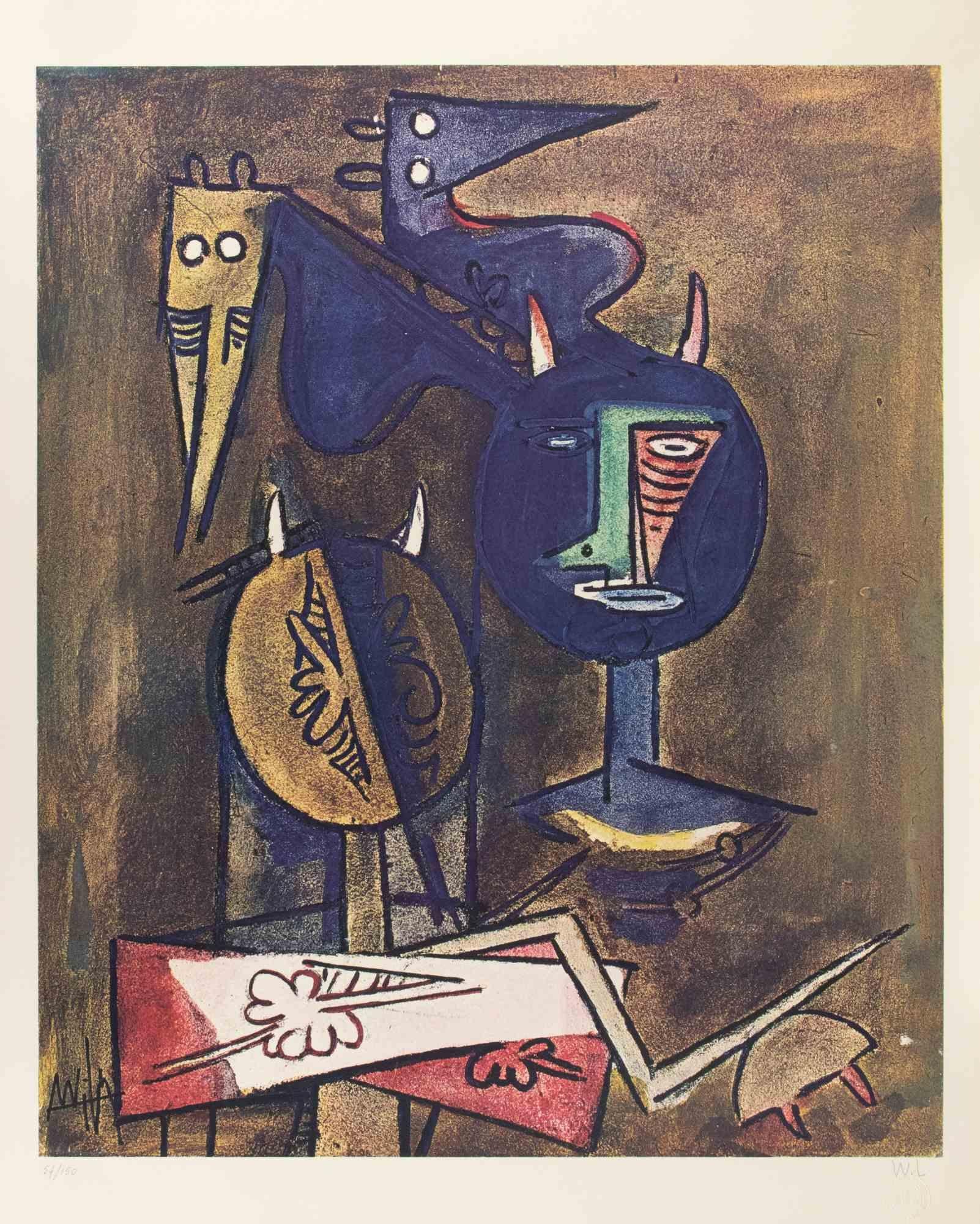 Wifredo Lam Figurative Print - Untitled Lithograph, Surrealist Style, 1970s, Edition of 150