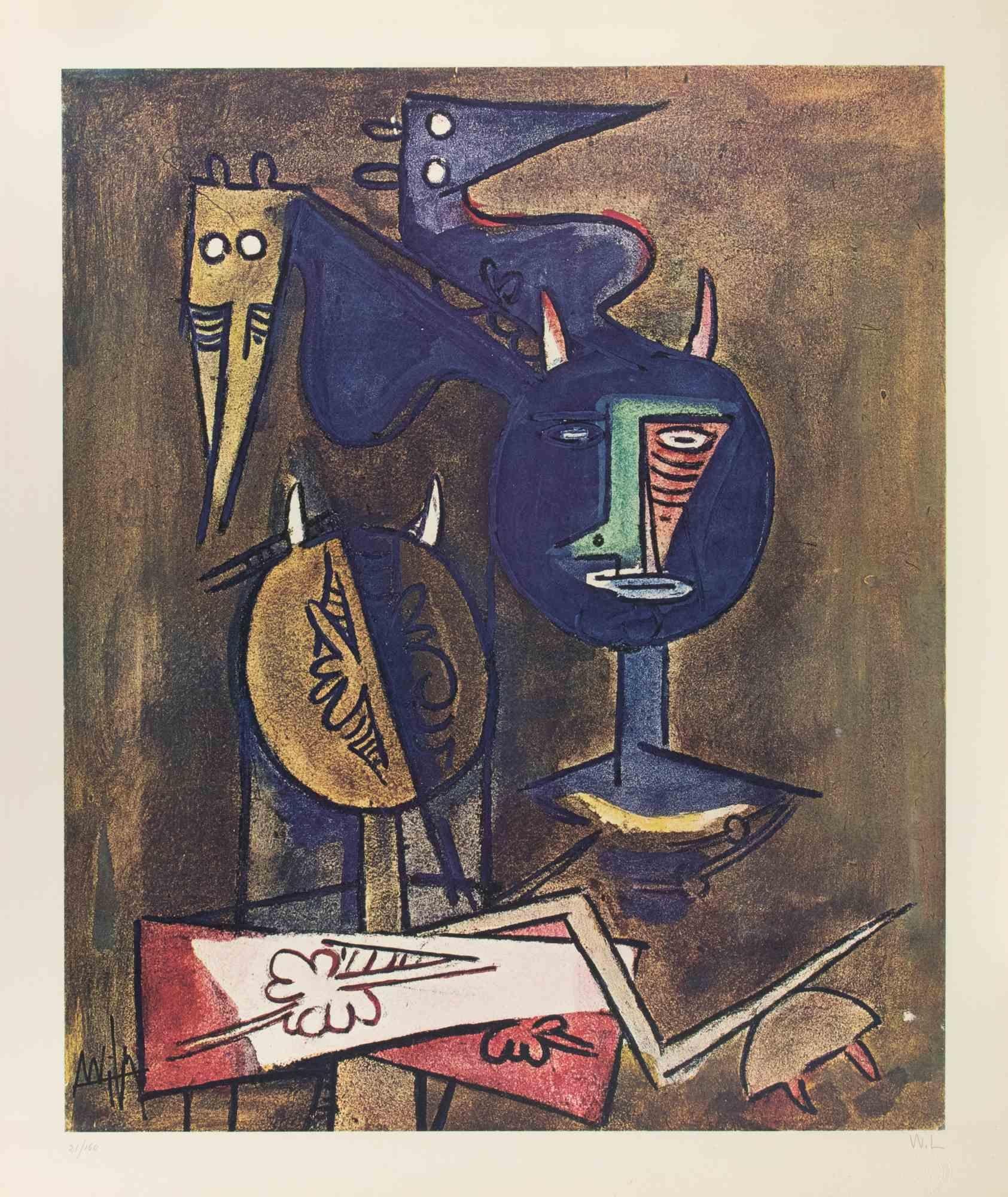 Figurative Print Wifredo Lam - Lithographie sans titre, style surréaliste, années 1970, tirage de 150 exemplaires