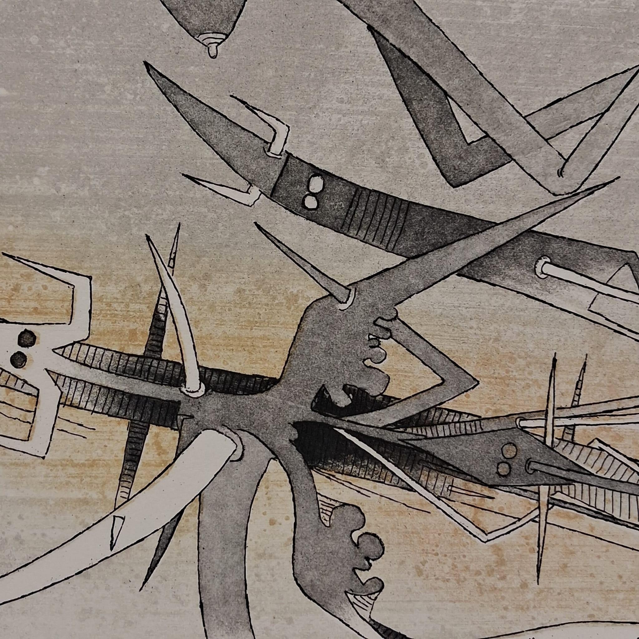 Visible invisible - Brown Abstract Print by Wifredo Lam