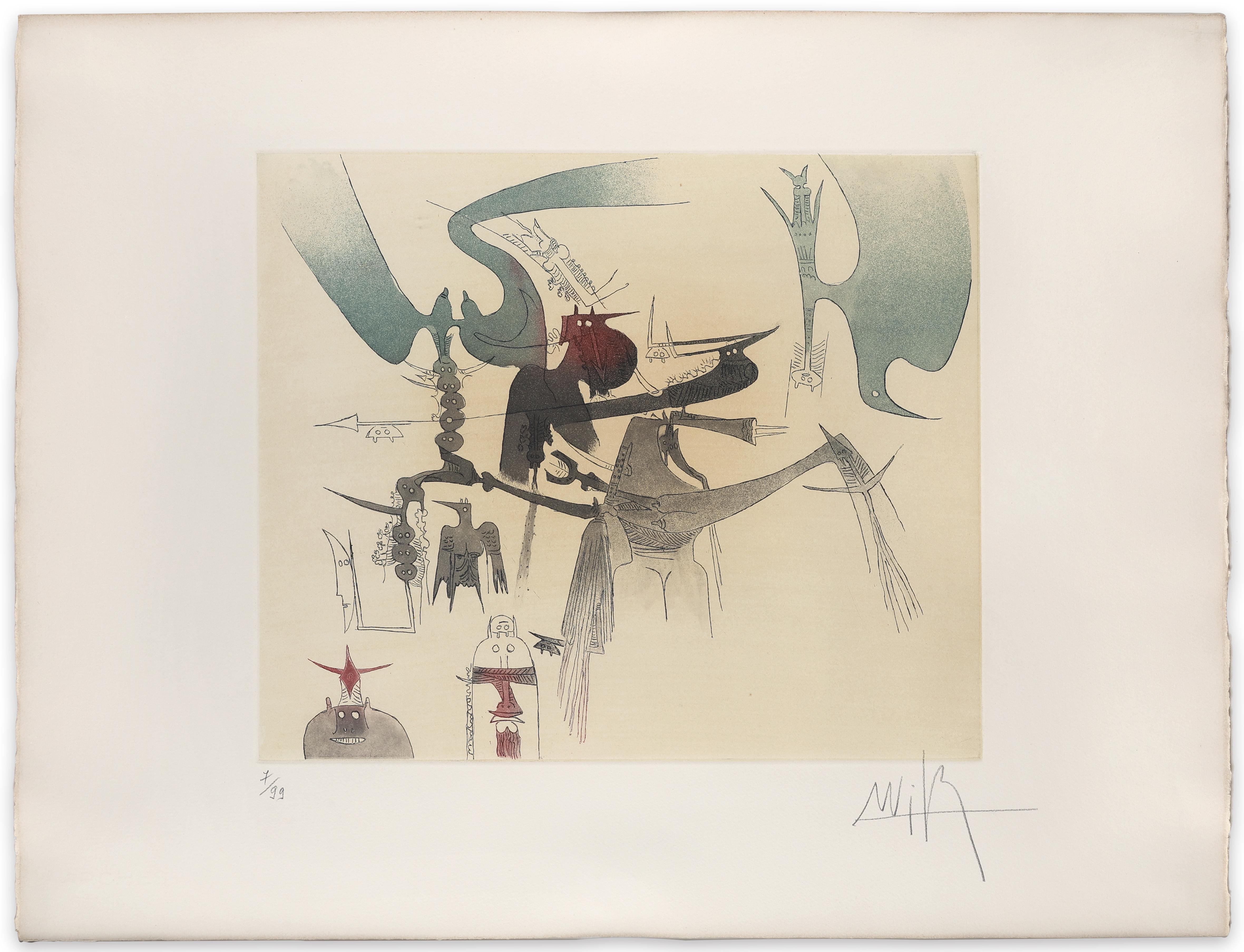 Wifredo Lam
Lames de Lam Plate VI, 1977 
Etching and aquatint in colors
Ed 7 of 99 
13 x 15 in