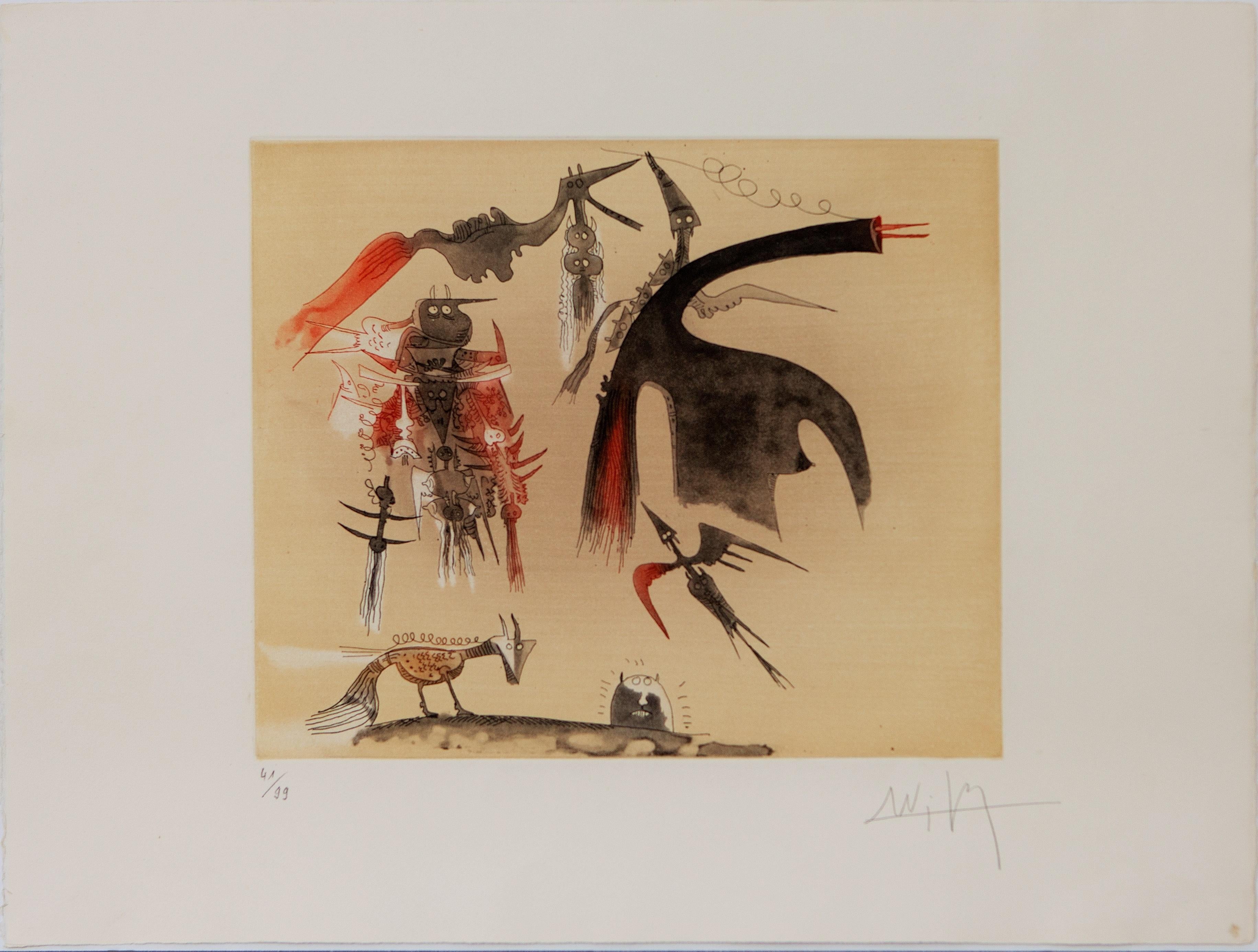 WIFREDO LAM Set of 7 Lames de Lam 1977 Cat Raisonne 366-372 HSigned Cuban Master - Print by Wifredo Lam