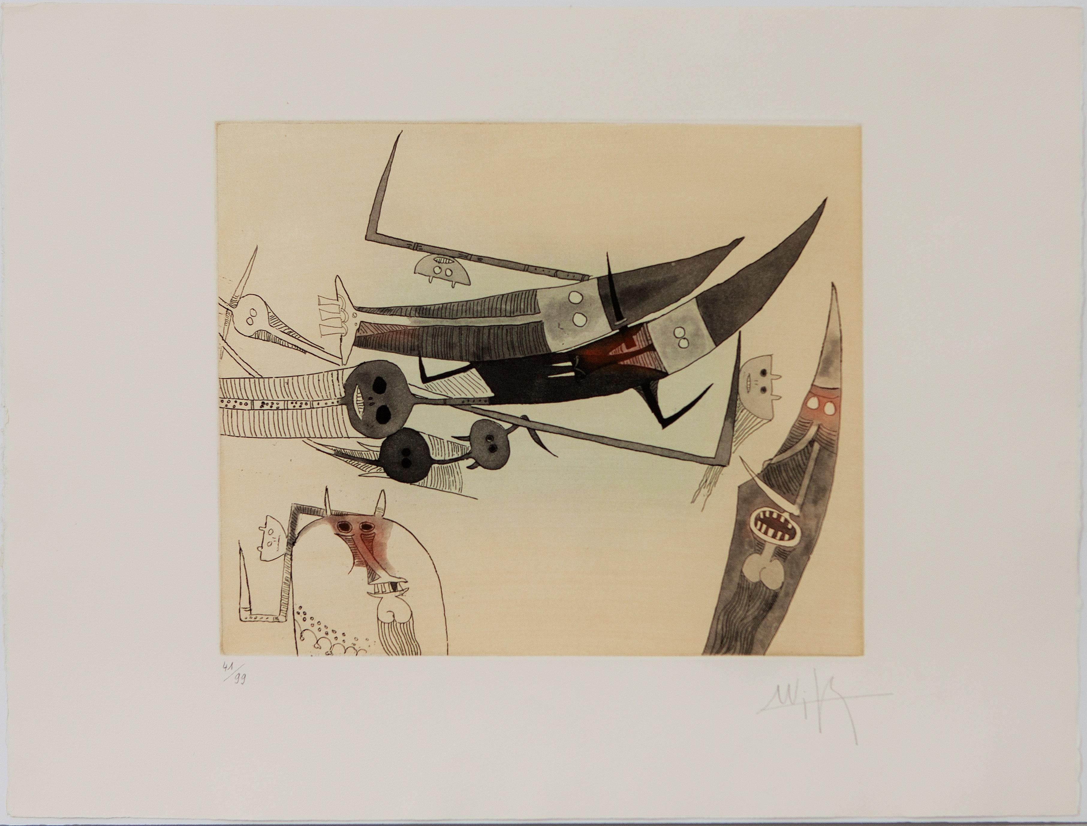 WIFREDO LAM Set of 7 Lames de Lam 1977 Cat Raisonne 366-372 HSigned Cuban Master - Cubist Print by Wifredo Lam