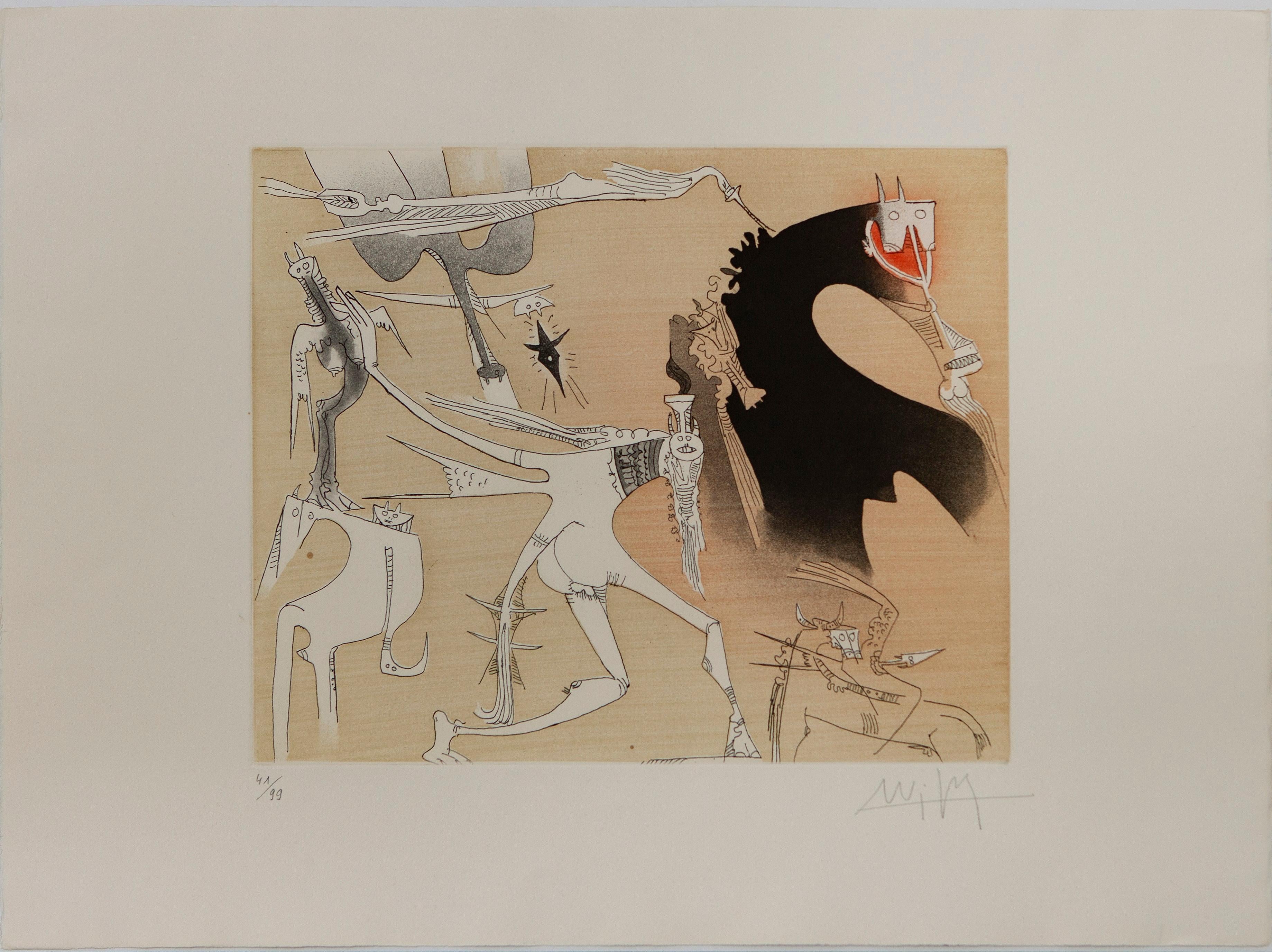 WIFREDO LAM Set of 7 Lames de Lam 1977 Cat Raisonne 366-372 HSigned Cuban Master - Beige Animal Print by Wifredo Lam