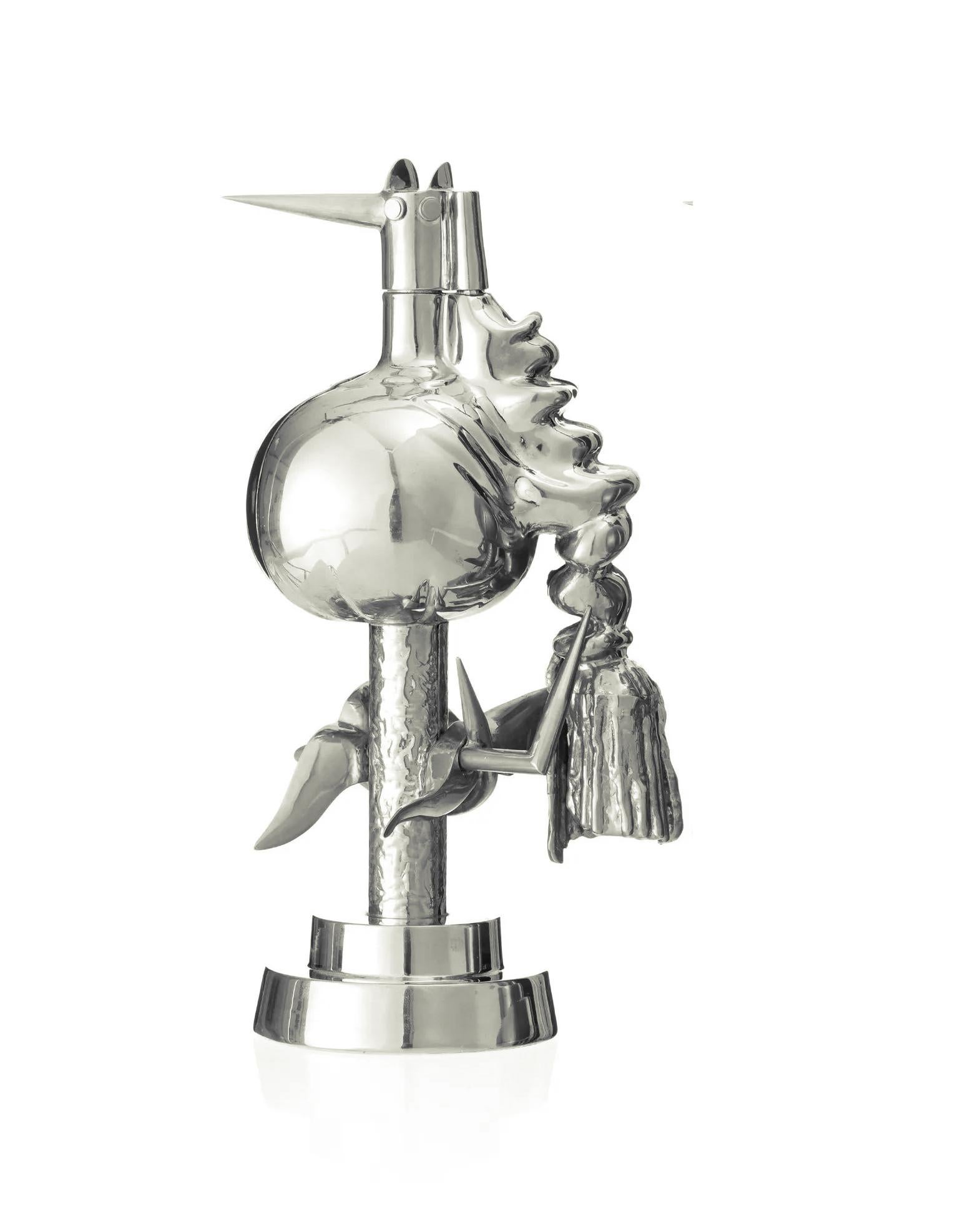 Oiseau de fer (signed chrome plated sculpture) – Sculpture von Wifredo Lam