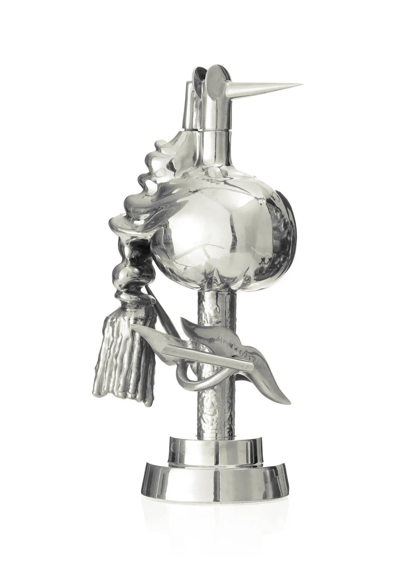 Oiseau de fer (signed chrome plated sculpture)