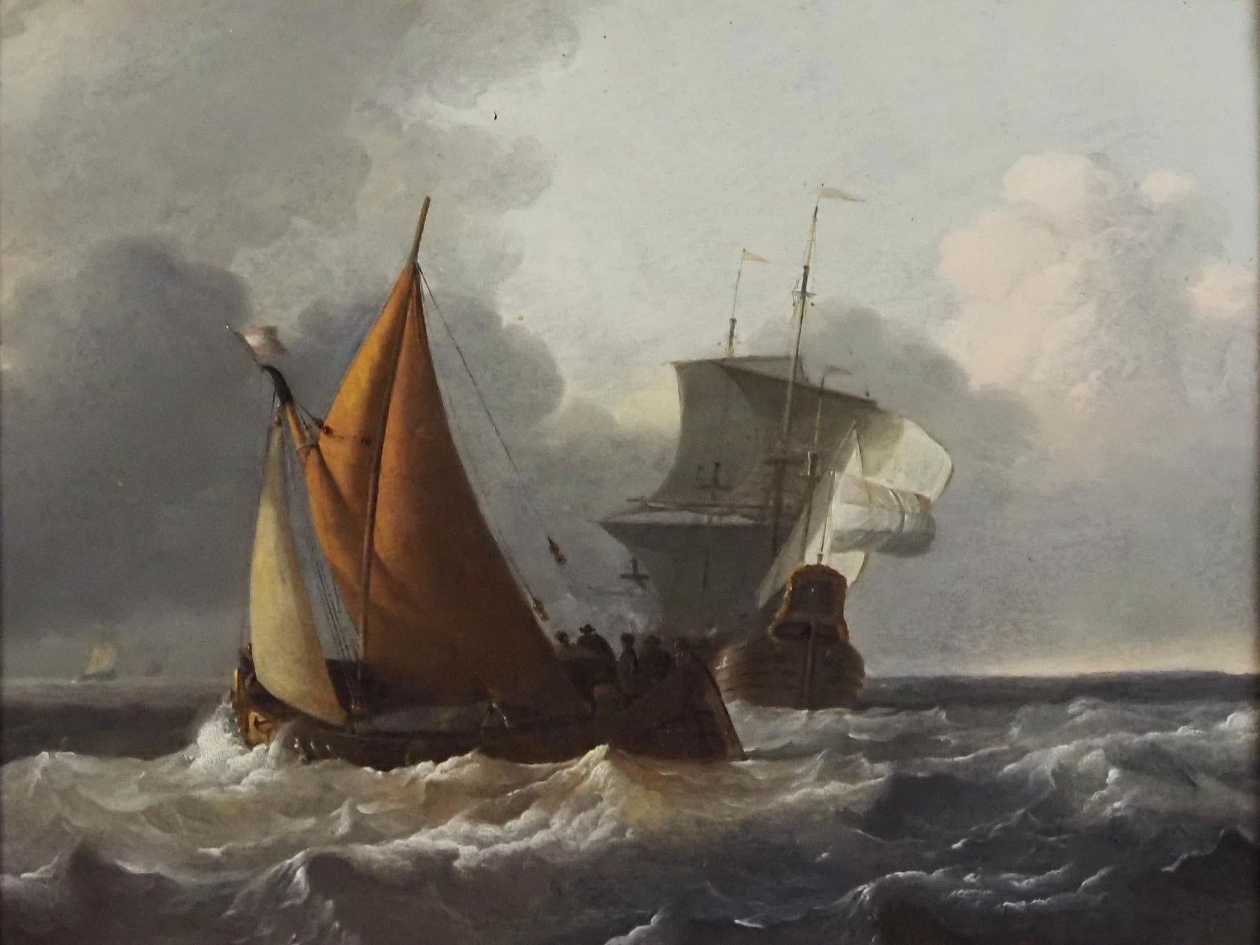 Shipping in choppy seas - Old Masters Painting by Wigerus Vitringa