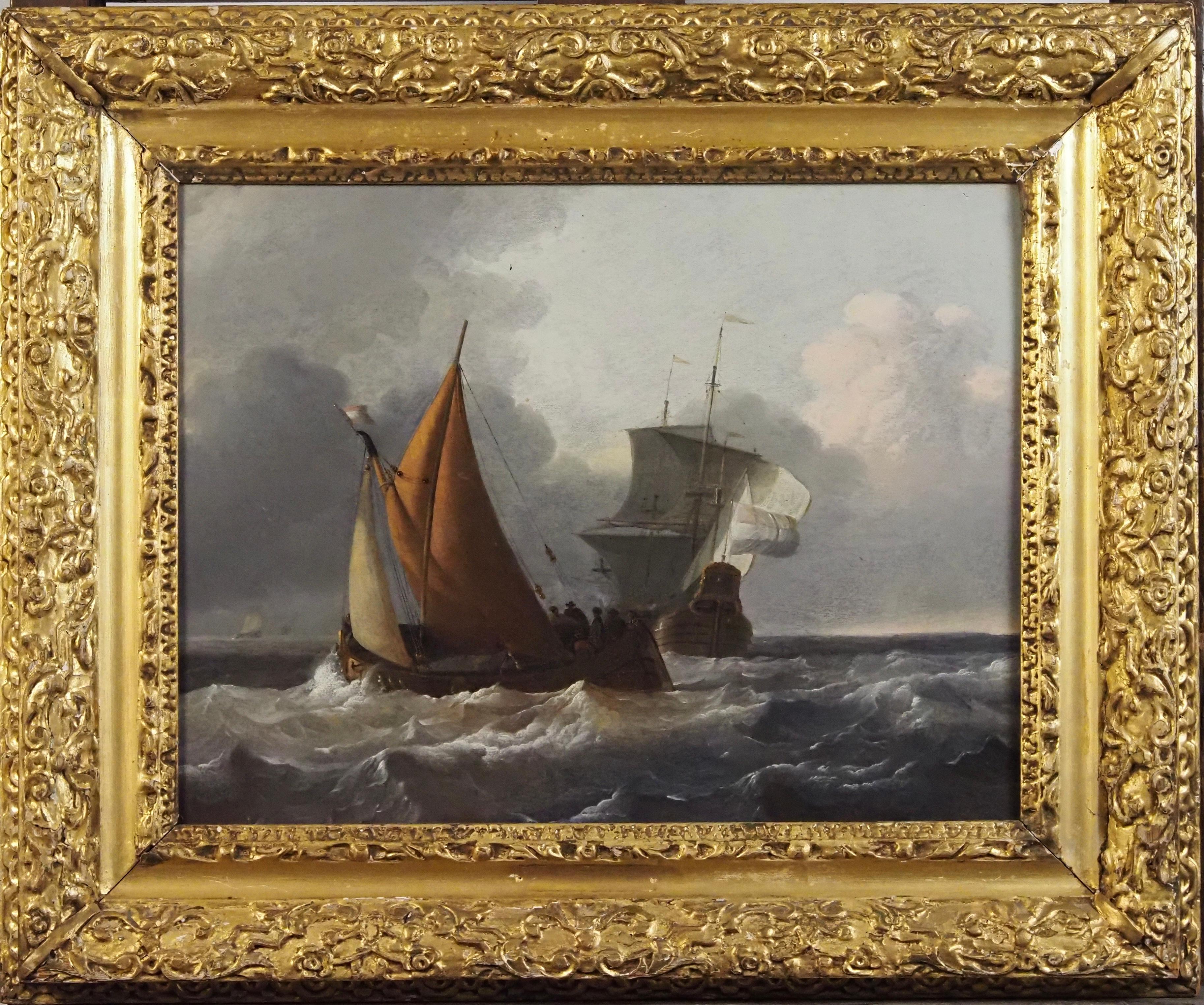 Wigerus Vitringa (Leeuwarden 1657-1721)
Shipping in choppy seas
Oil on panel
Panel Size - 13 1/2 x 17 1/2 in
Framed Size - 20 x 25 in

Provenance
Admiral Sir Lionel Preston;
With Simon C Dickinson;
The Estate of Mrs Althea Lloyd.

The attribution to