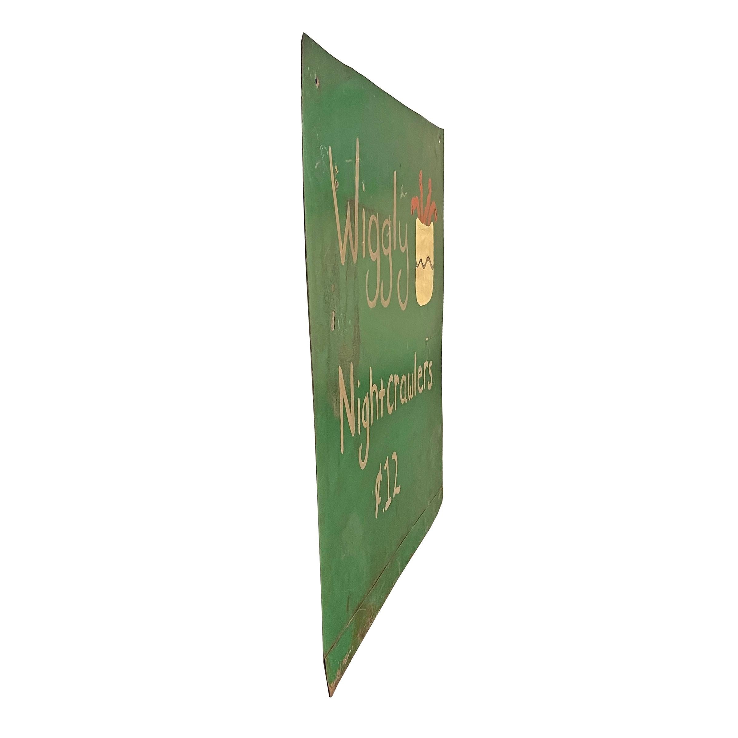 American 'Wiggly Nightcrawlers' Folk Art Sign on Custom Wall Mount
