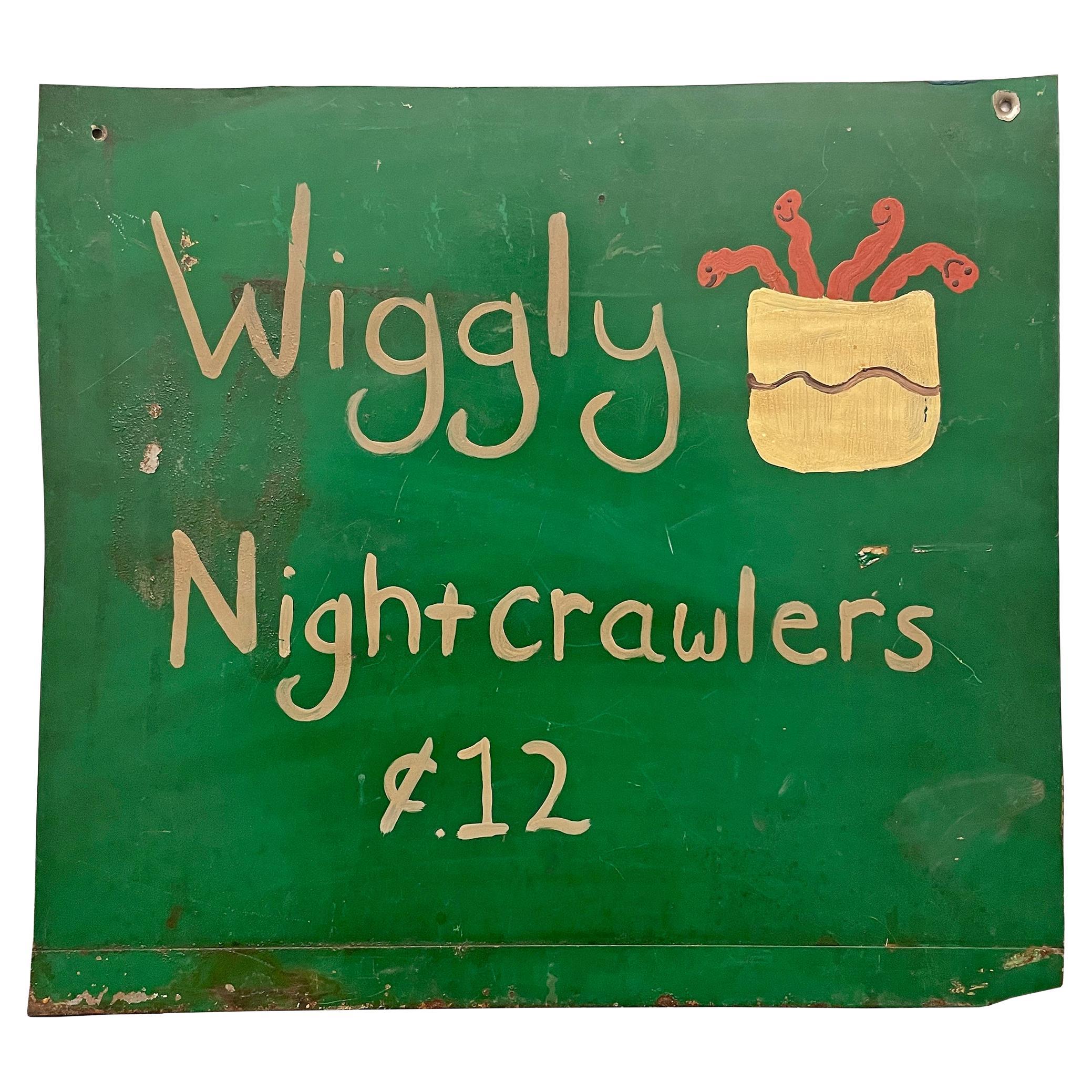 'Wiggly Nightcrawlers' Folk Art Sign on Custom Wall Mount