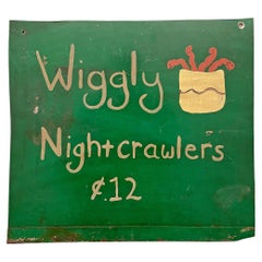 'Wiggly Nightcrawlers' Folk Art Sign on Custom Wall Mount