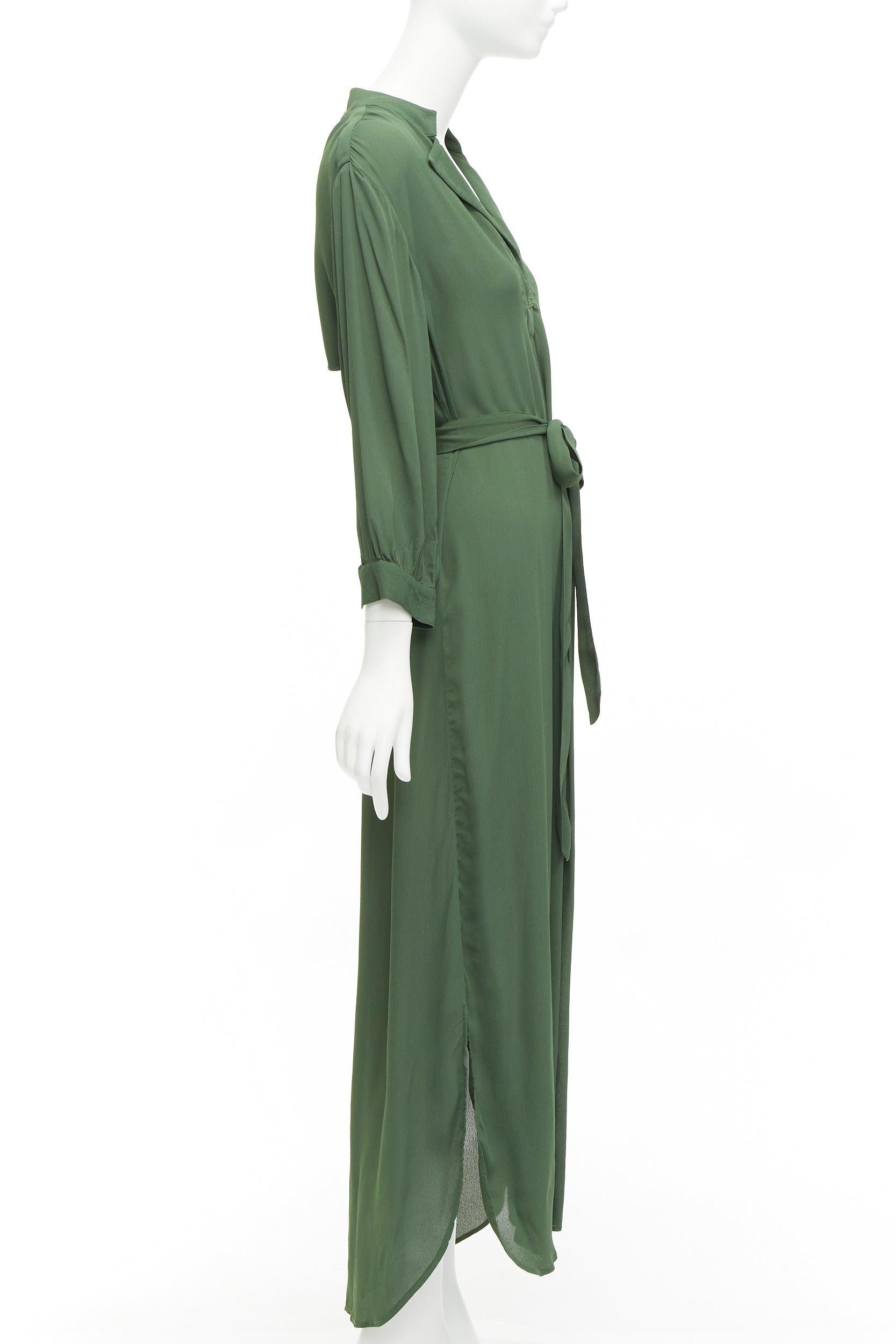 Women's WIGGY KIT forest green viscose V-neck dropped shoulder belted midi dress S For Sale