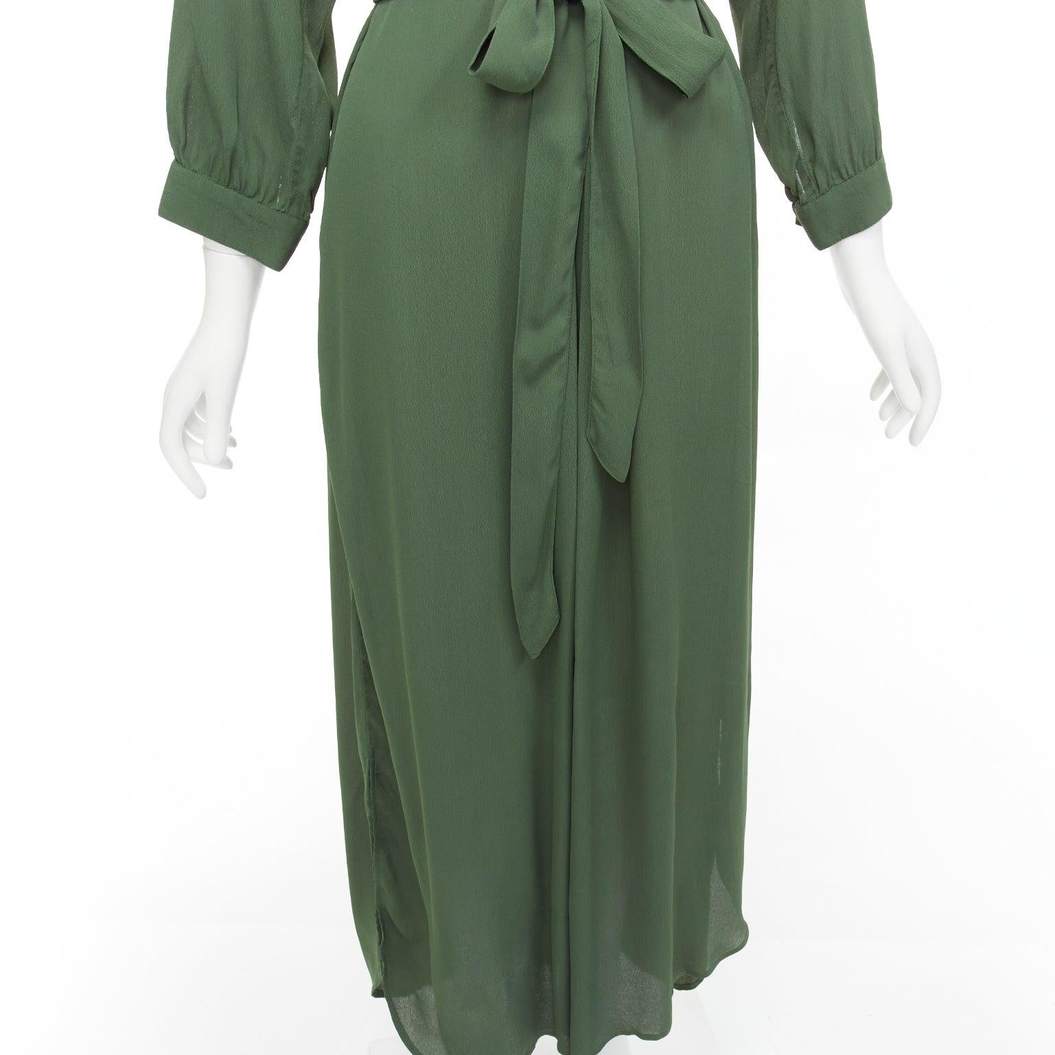 WIGGY KIT forest green viscose V-neck dropped shoulder belted midi dress S For Sale 3