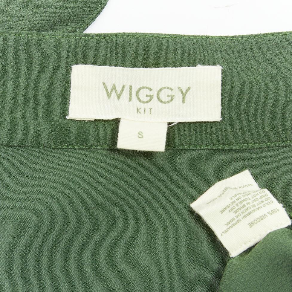 WIGGY KIT forest green viscose V-neck dropped shoulder belted midi dress S For Sale 4
