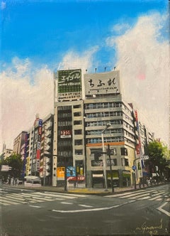 Vista de la ciudad - Pintura realista contemporánea del siglo XXI sobre Tokio