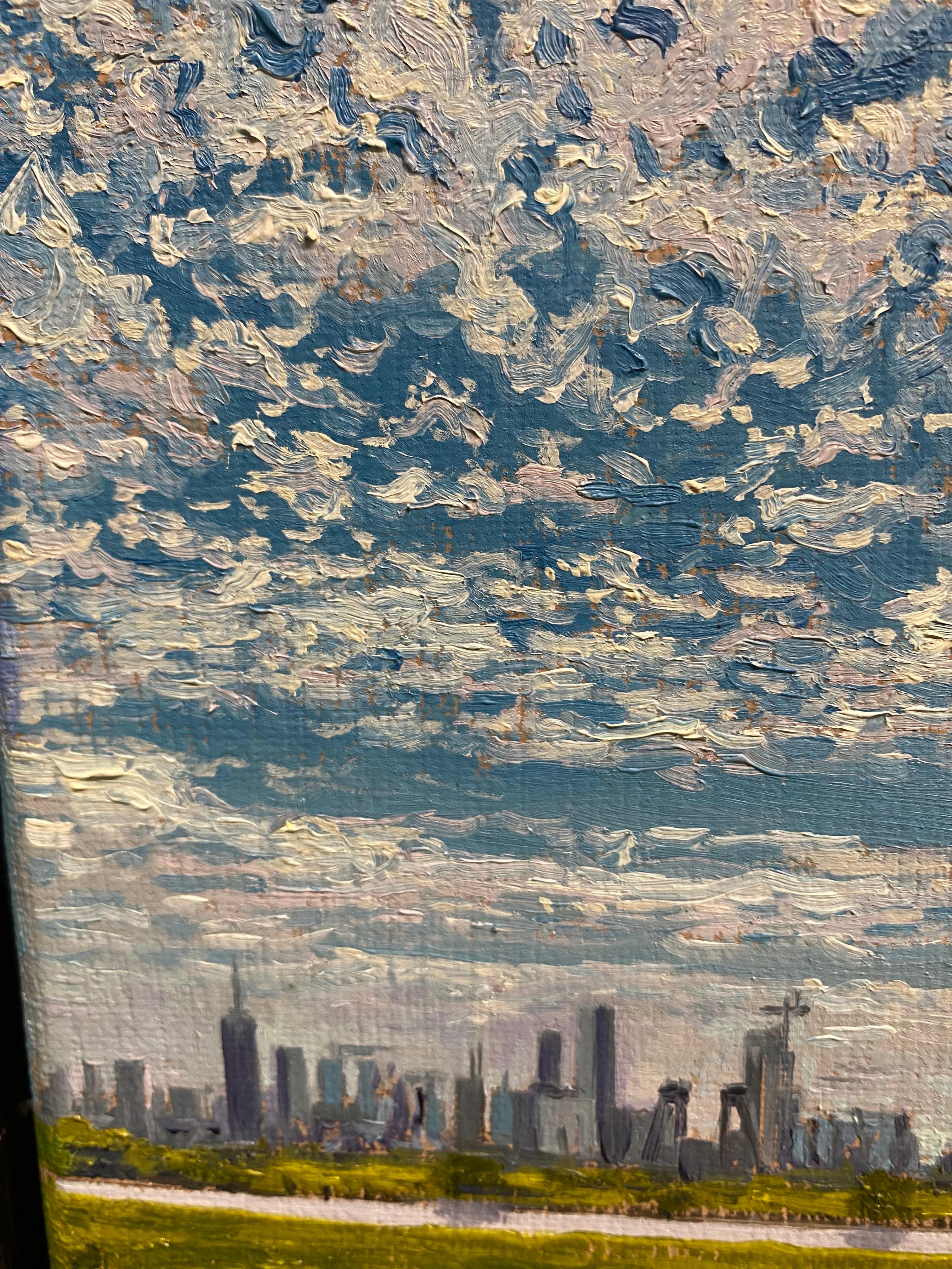 Manhattan Skyline - 21. Jahrhundert zeitgenössische realistische Malerei von Tokio (Grau), Landscape Painting, von Wijnand Driessen