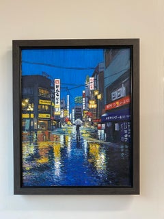 Osaka bajo la lluvia - Pintura realista contemporánea de Japón del siglo XXI