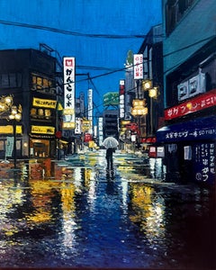 Osaka in the Rain - 21st Century contemporary realistic painting of Japan