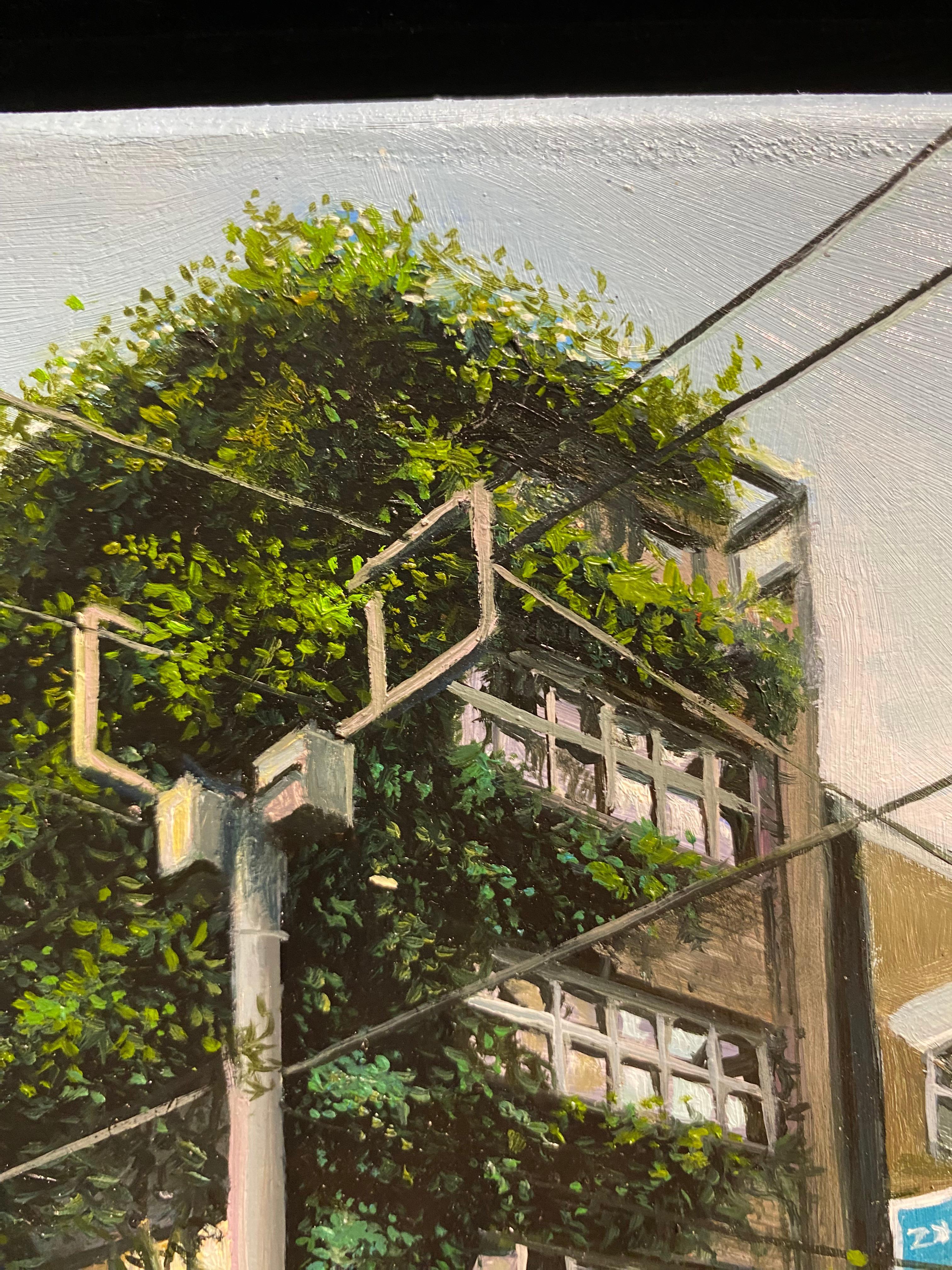 Yvy Bar in Tokio - 21. Jahrhundert zeitgenössische realistische Malerei von Tokio (Schwarz), Landscape Painting, von Wijnand Driessen