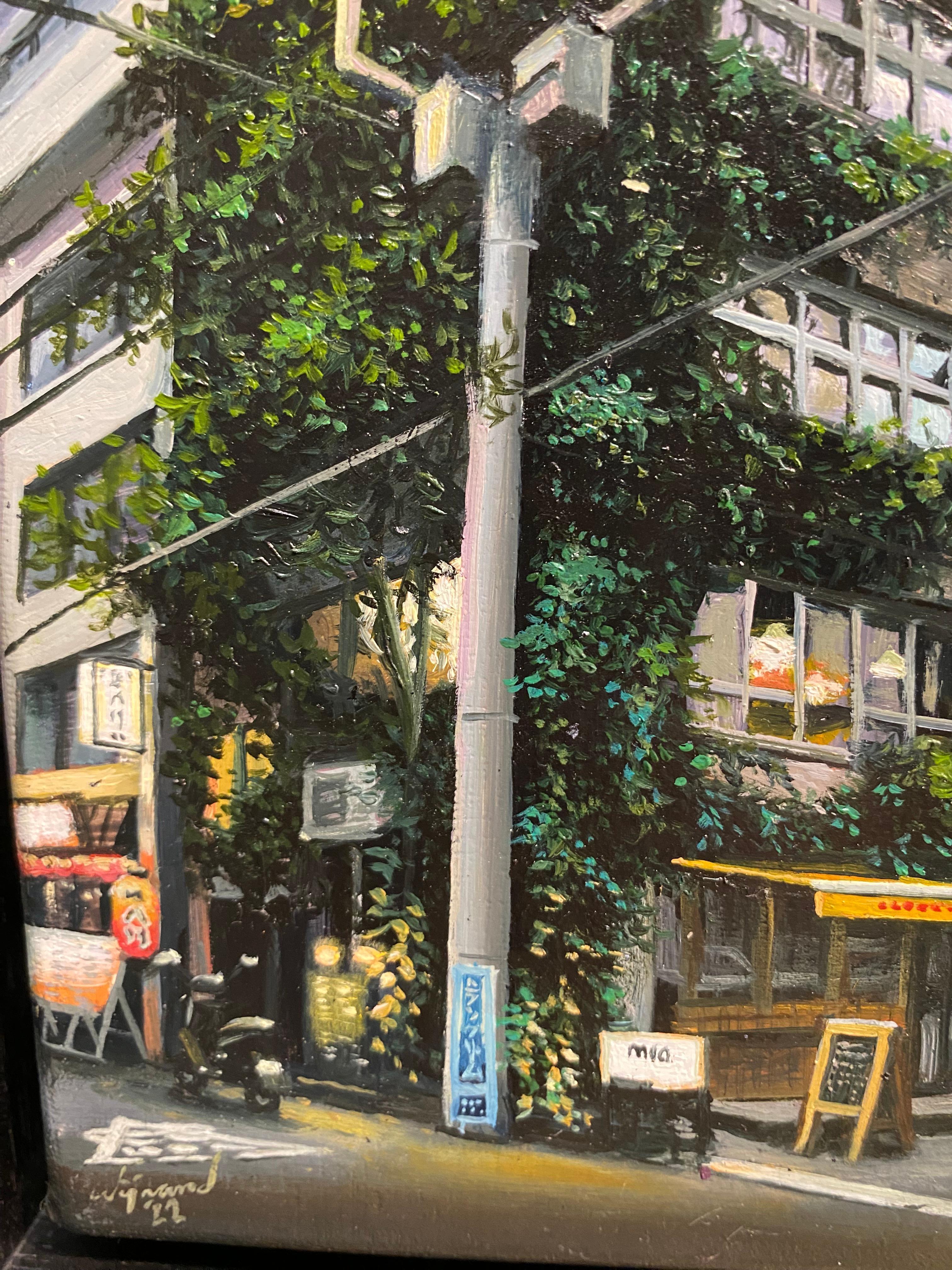 Wijnand Driessen (niederländischer Künstler)
Yvy Bar in Tokio
18x 13 cm (gerahmt, im Preis inbegriffen 21 x 16 cm)
Ölfarbe auf Leinwand

Der Künstler Wijnand Driessen lebt und arbeitet in Eindhoven, ist aber in Nuenen geboren und aufgewachsen, nur