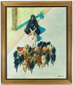 Wikie - Signed and Framed 1979 Oil, Goatherd with Flock