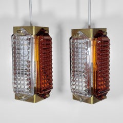 Wiktor Berndt, Flygsfors, Skandinavische Pendelleuchten Glas & Messing, Schweden 1960er Jahre