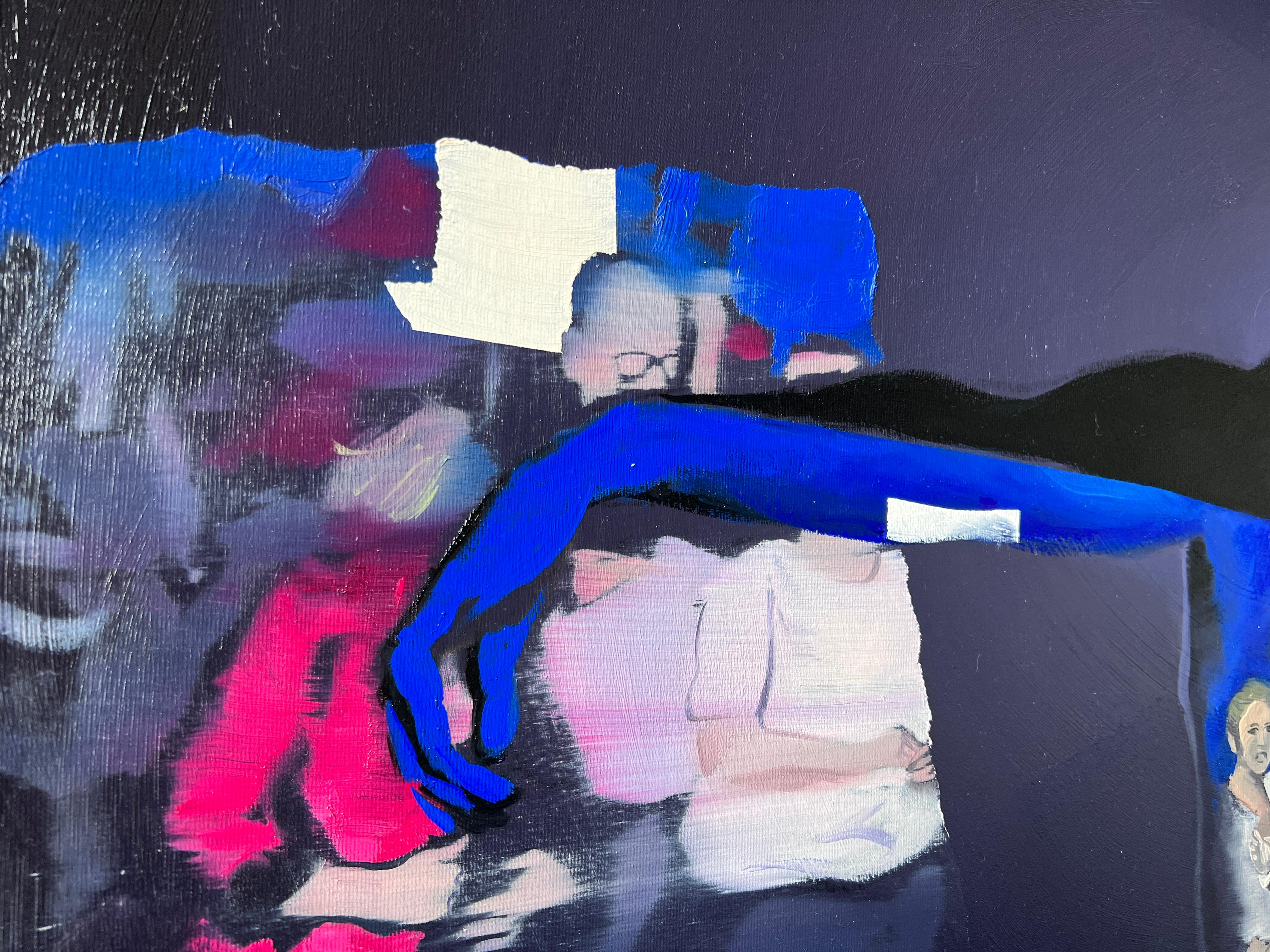 NUIT D'ÉLECTION - Peinture à l'huile moderne, expressive et dynamique, événement social coloré - Violet Portrait Painting par Wiktor Jackowski