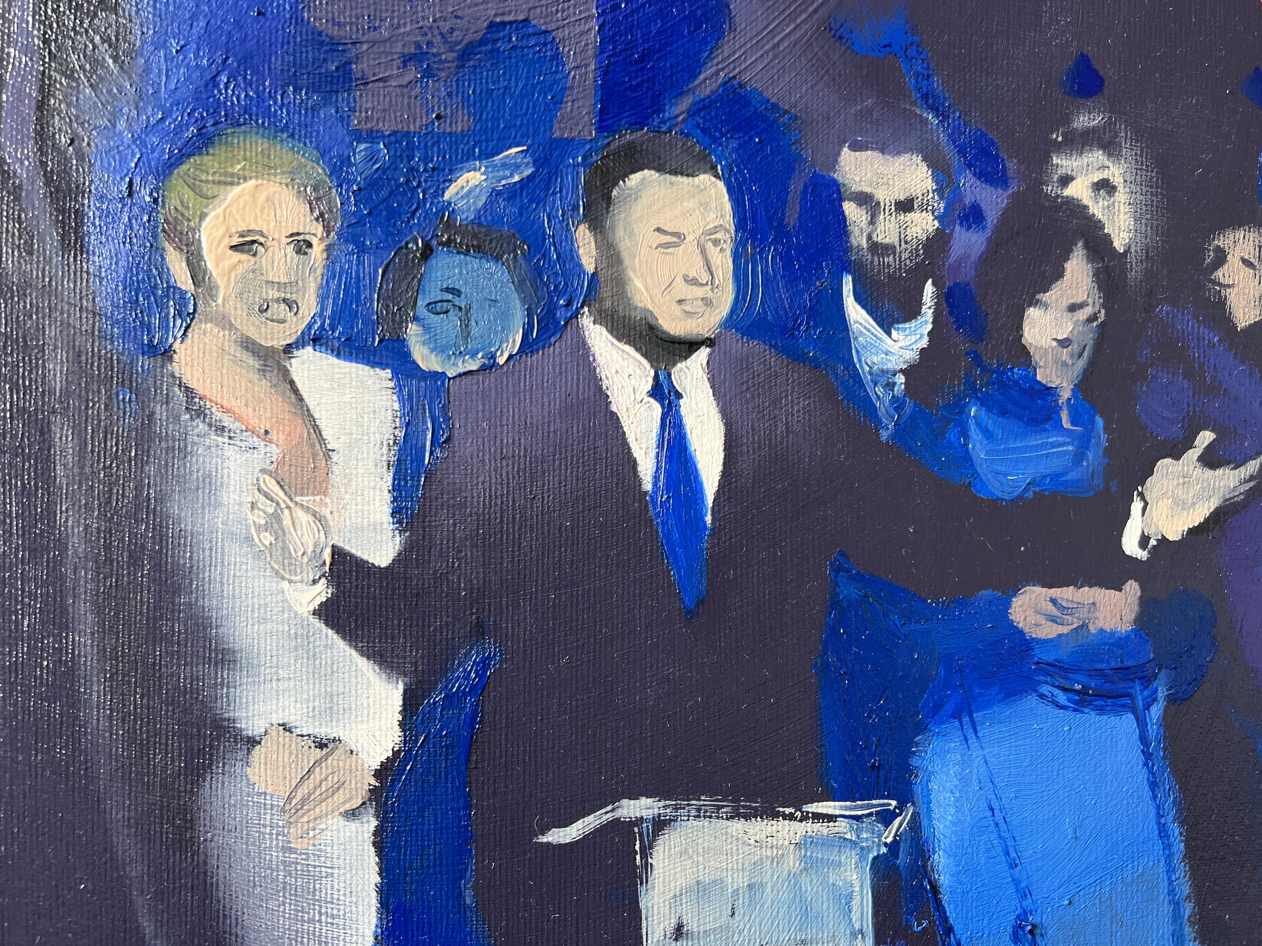 NUIT D'ÉLECTION - Peinture à l'huile moderne, expressive et dynamique, événement social coloré en vente 1