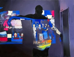 NUIT D'ÉLECTION - The Moderns Expressive, Dynamic Oil Painting, Colorful Social Event