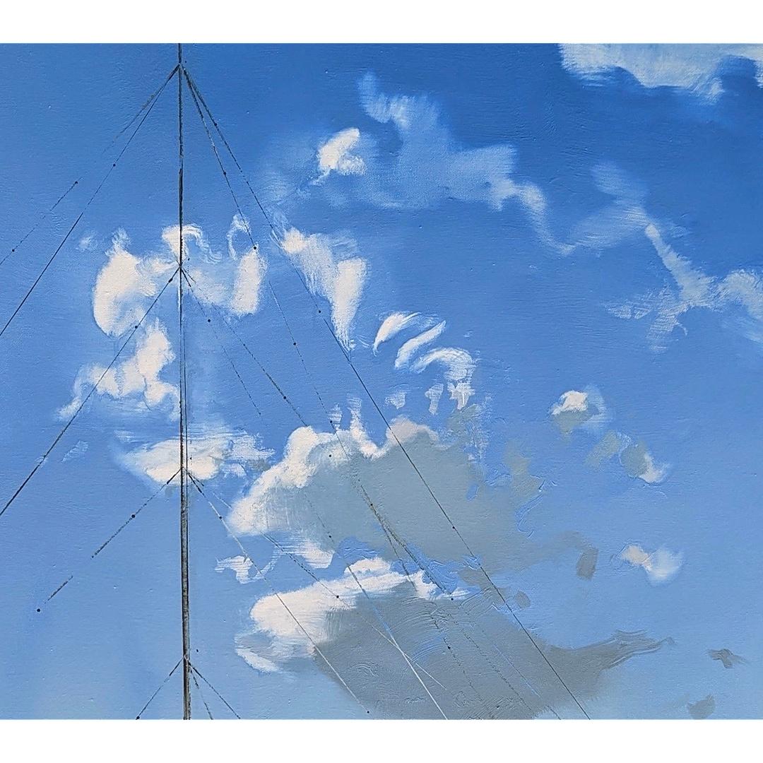 Mât d'Islande - Peinture à l'huile moderne et expressive de la Nature, Légèreté, Nuages, Ciel - Bleu Figurative Painting par Wiktor Jackowski