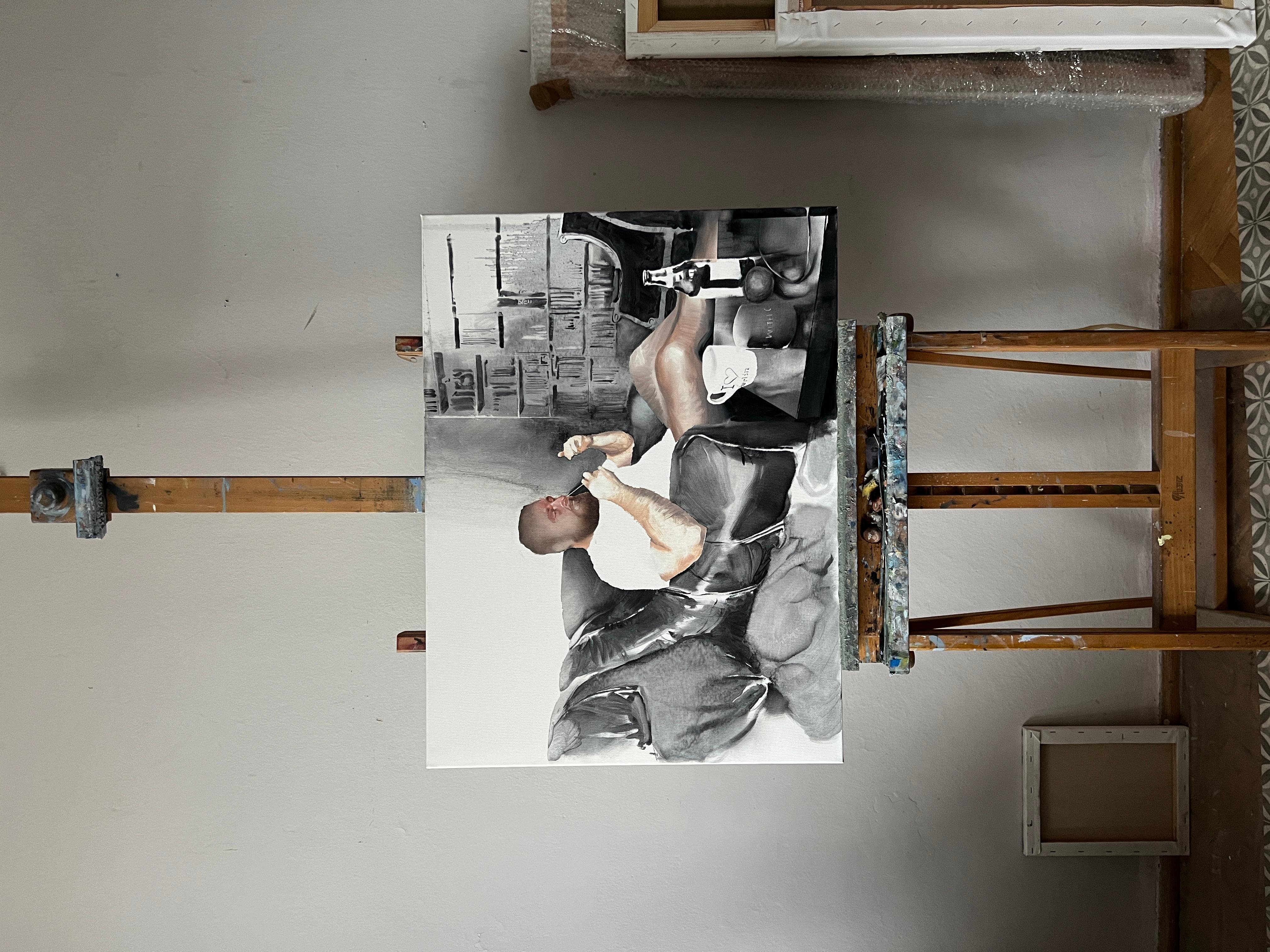 SWAB - I Love Berlin - Modern Expressive Oil Painting, Cityscape, Men Portrait For Sale 3