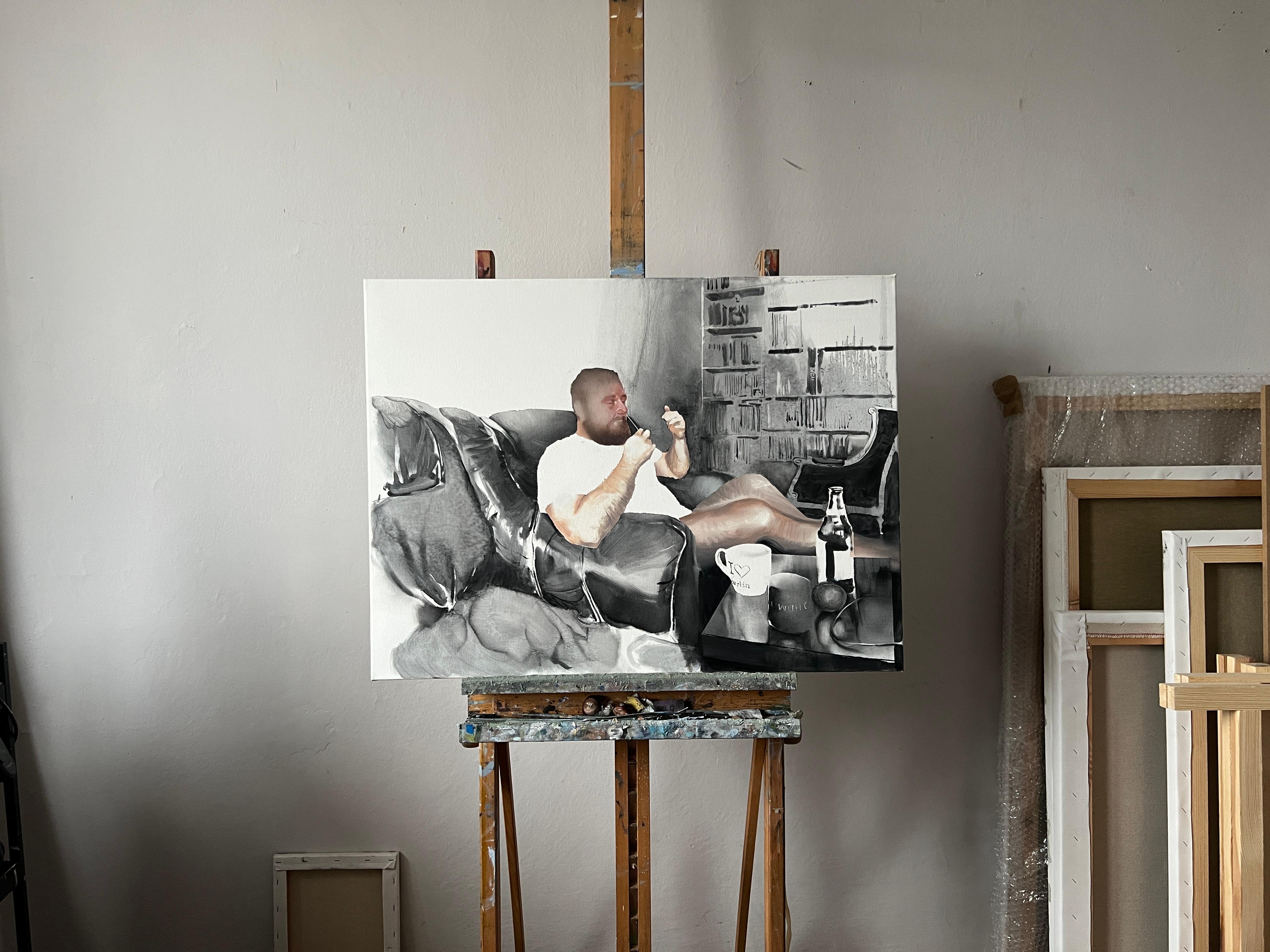 SWAB - I Love Berlin - Modern Expressive Oil Painting, Cityscape, Men Portrait For Sale 4