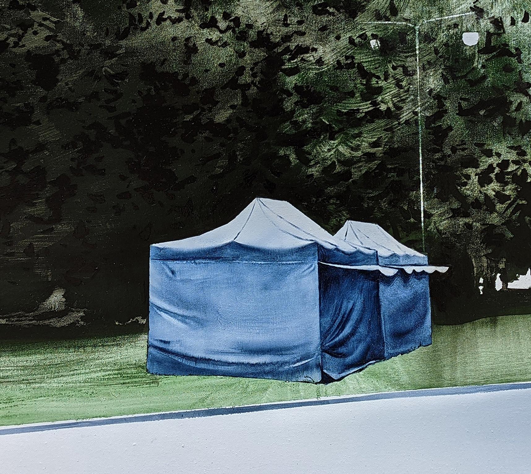 TENTS 3 - Modernes expressives Ölgemälde, Grüne Parklandschaft (Zeitgenössisch), Painting, von Wiktor Jackowski