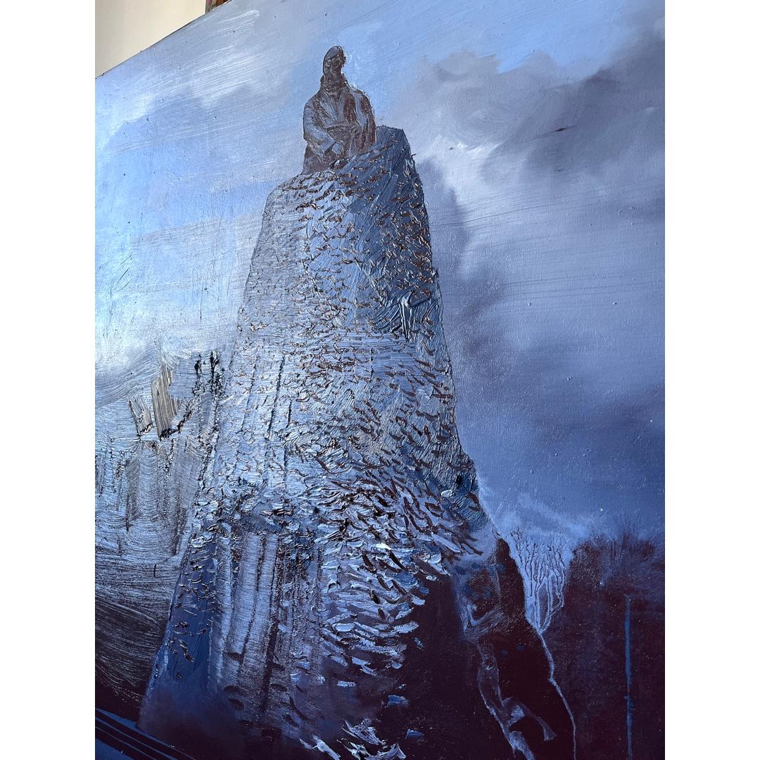 Le monument à Taras Shevchenko à Kharkiv, Ukraine -  Peinture à l'huile expressionniste - Contemporain Painting par Wiktor Jackowski