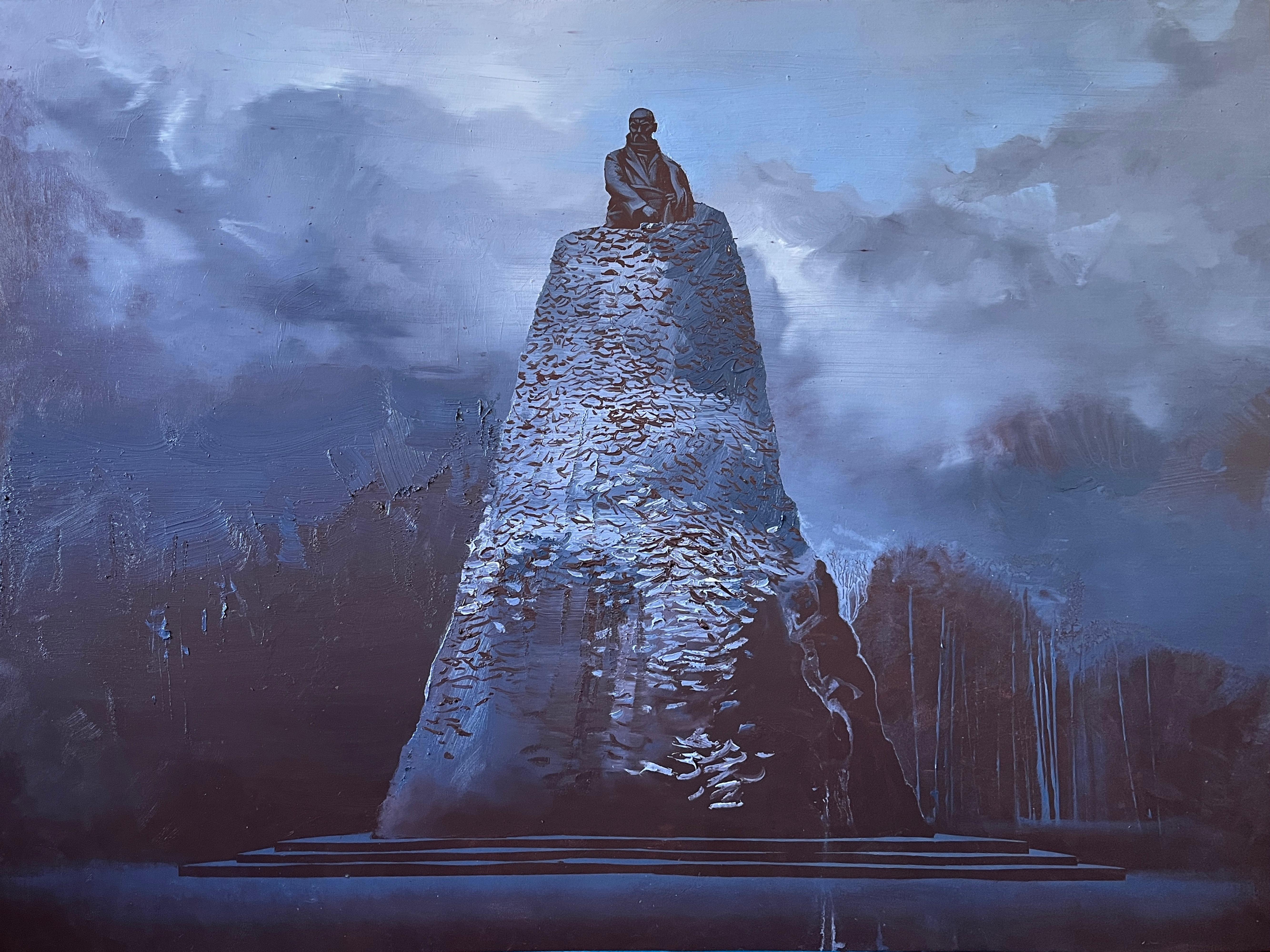 Landscape Painting di Wiktor Jackowski - Il Monumento a Taras Shevchenko a Charkiv, Ucraina -  Pittura ad olio espressiva