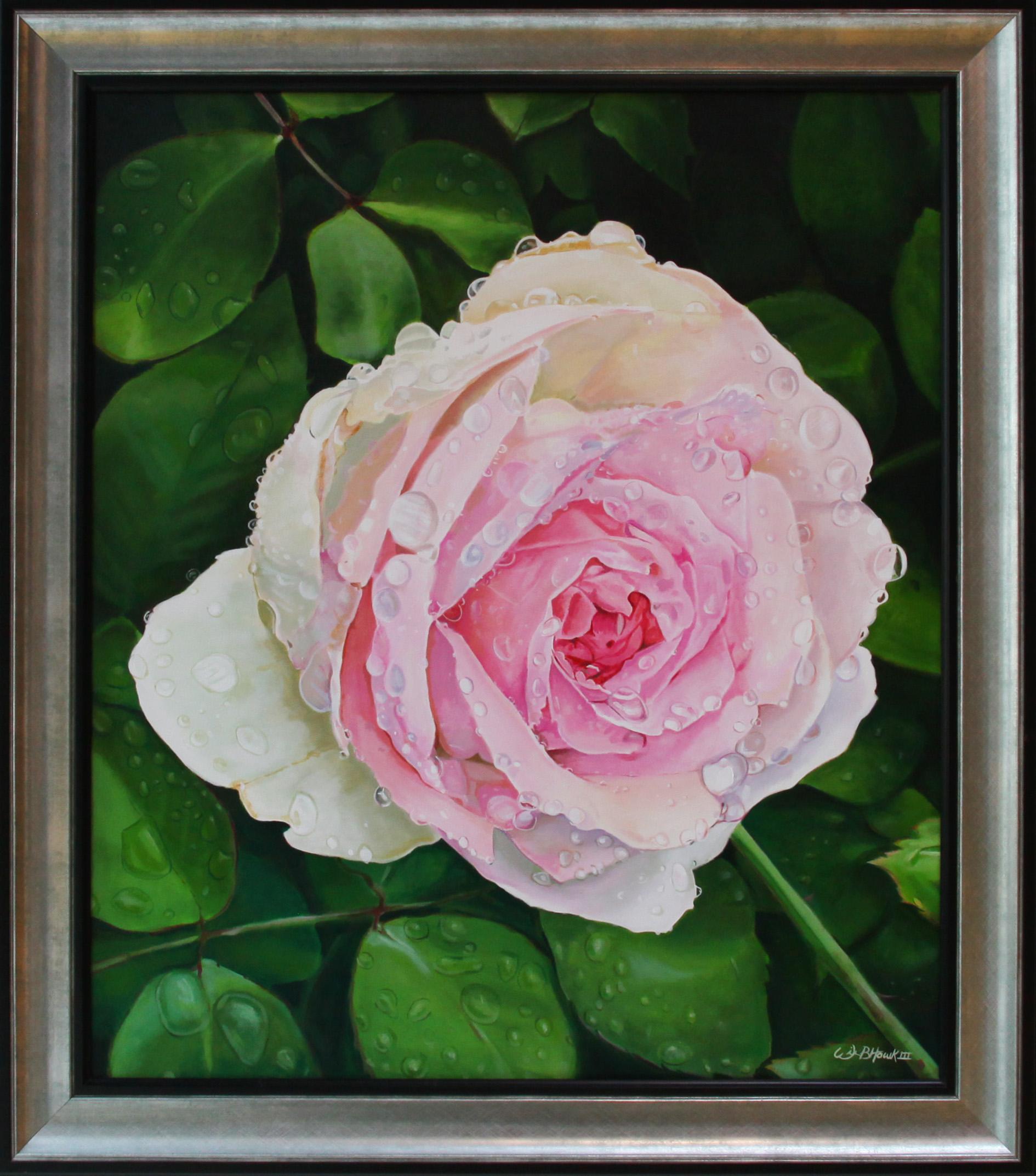 Realistisches Stillleben, Acryl auf Leinwand, Gemälde, „Eden Rose“, Realismus