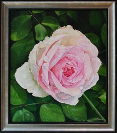 Une nature morte réaliste à l'acrylique sur toile, "Eden Rose".